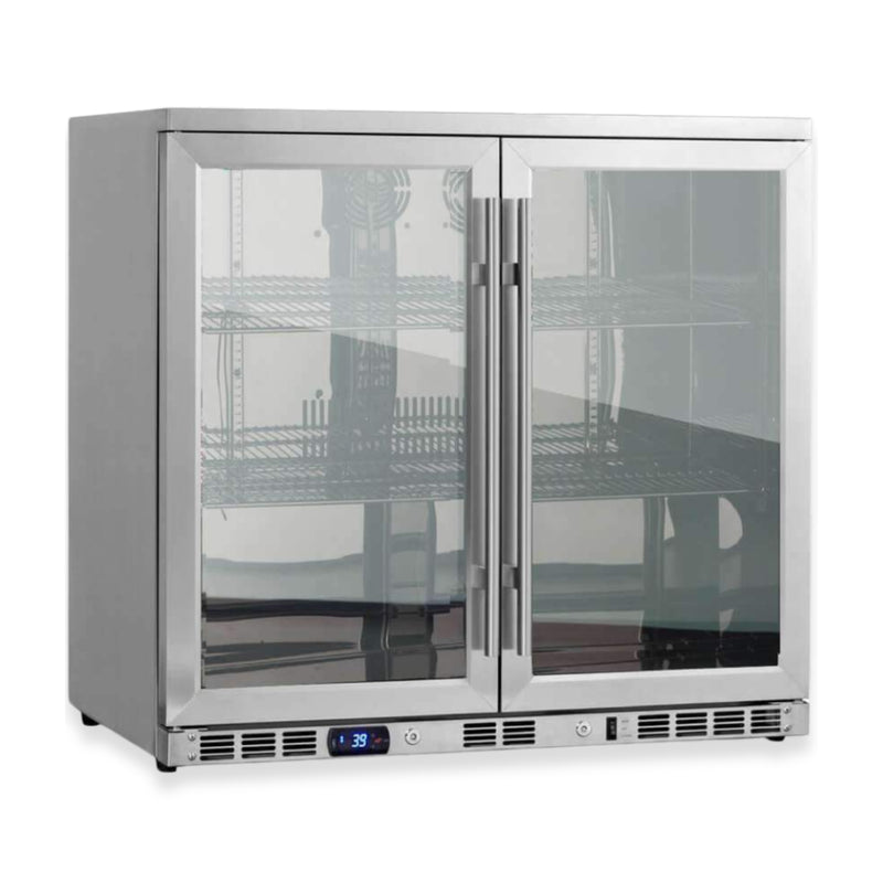 Kingsbottle 36 in. Stainless Steel Heating Glass Dual Door Beverage Cooler
