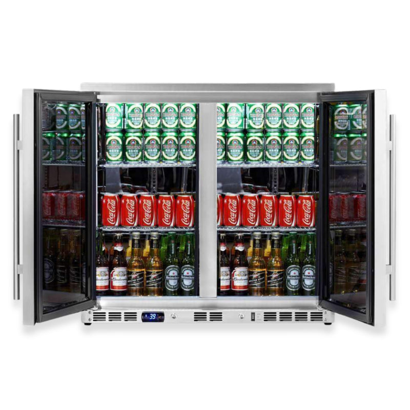 Kingsbottle 36 in. Stainless Steel Heating Glass Dual Door Beverage Cooler