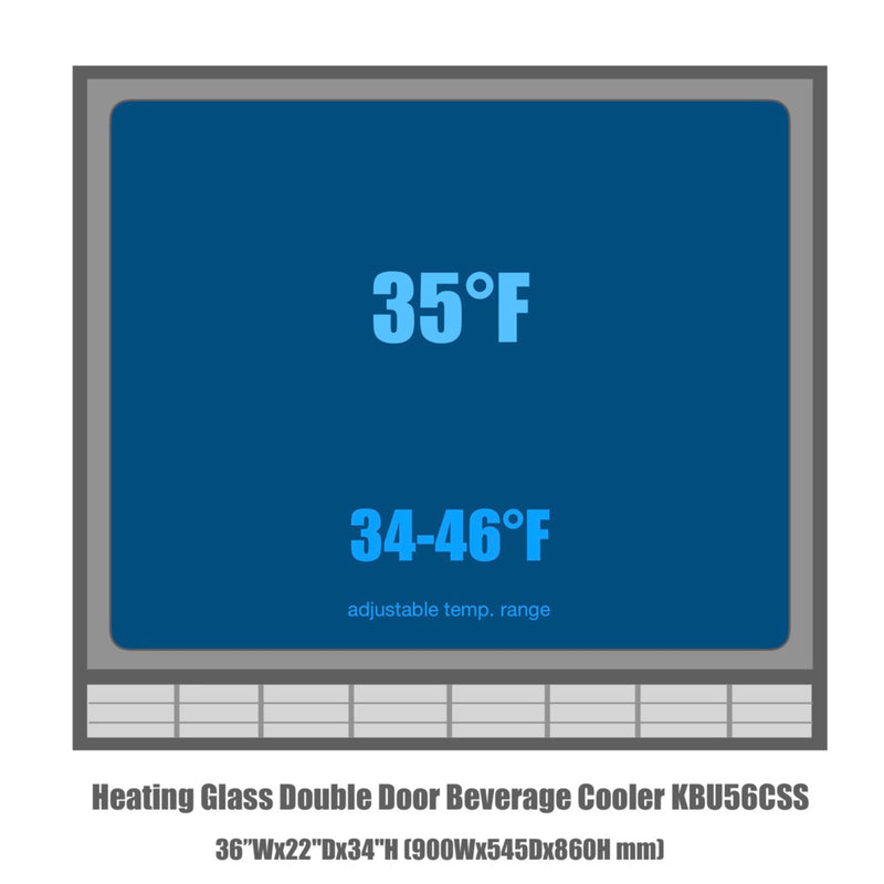 Kingsbottle 36 in. Stainless Steel Heating Glass Dual Door Beverage Cooler
