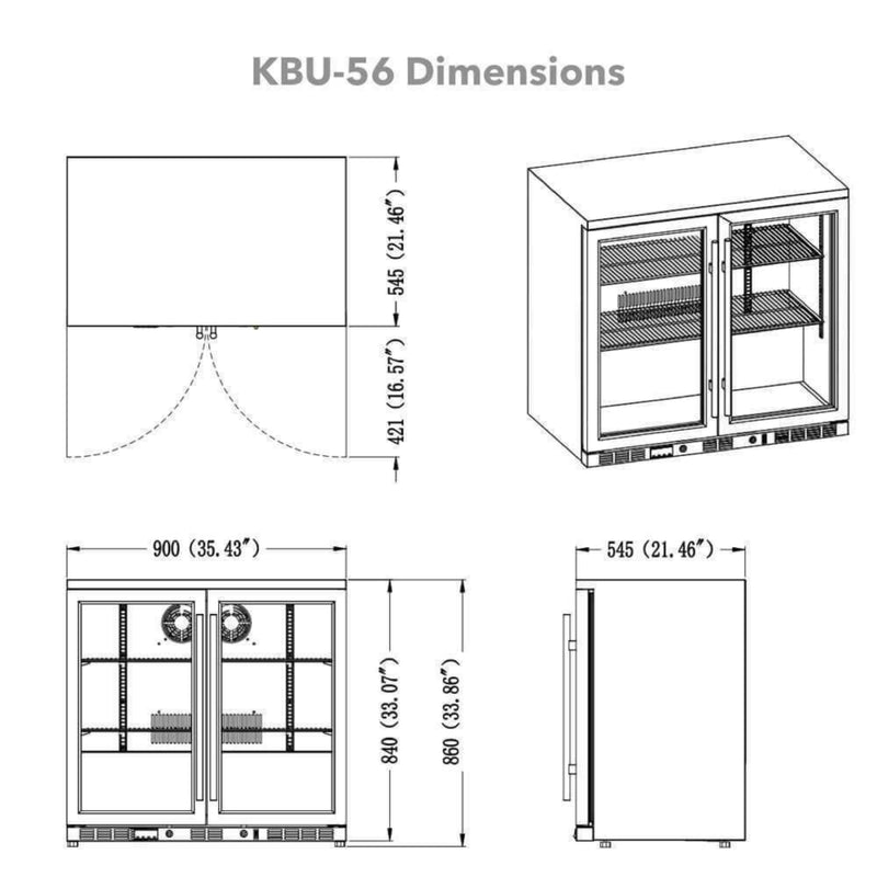 Kingsbottle 36 in. Stainless Steel Heating Glass Dual Door Beverage Cooler