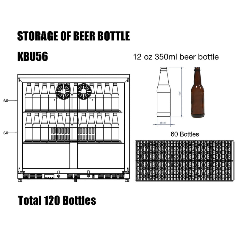 Kingsbottle 36 in. Stainless Steel Heating Glass Dual Door Beverage Cooler