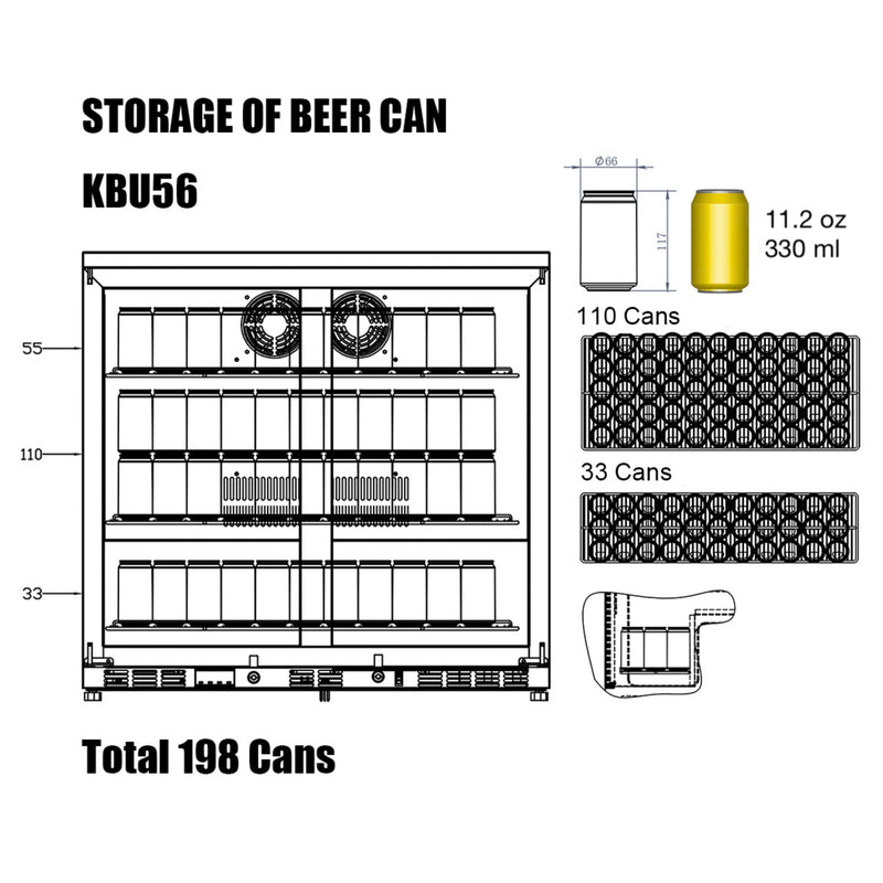 Kingsbottle 36 in. Stainless Steel Heating Glass Dual Door Beverage Cooler