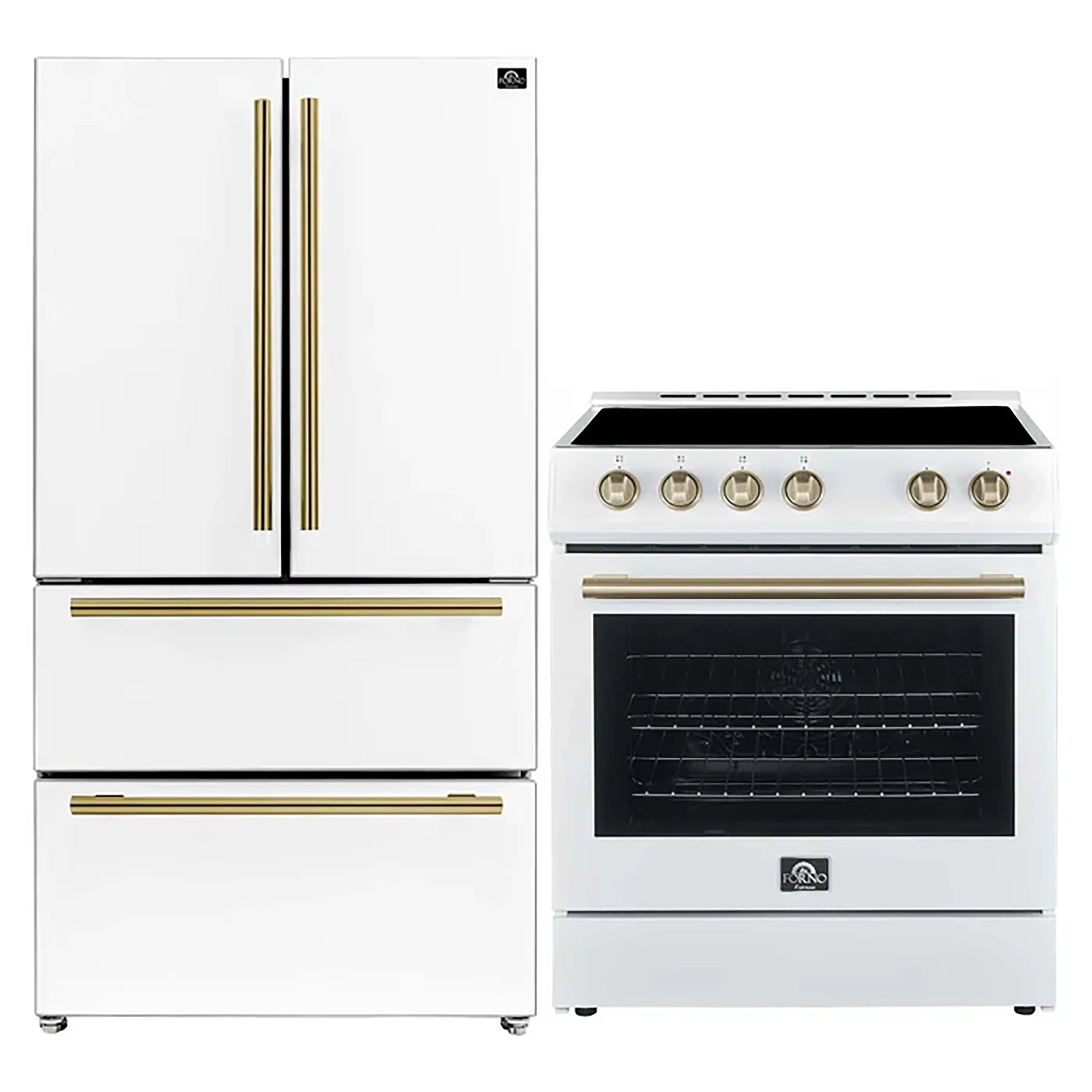 FORNO 2-Piece White Kitchen Bundle - 30" Electric Range and 36" Bottom Freezer Refrigerator