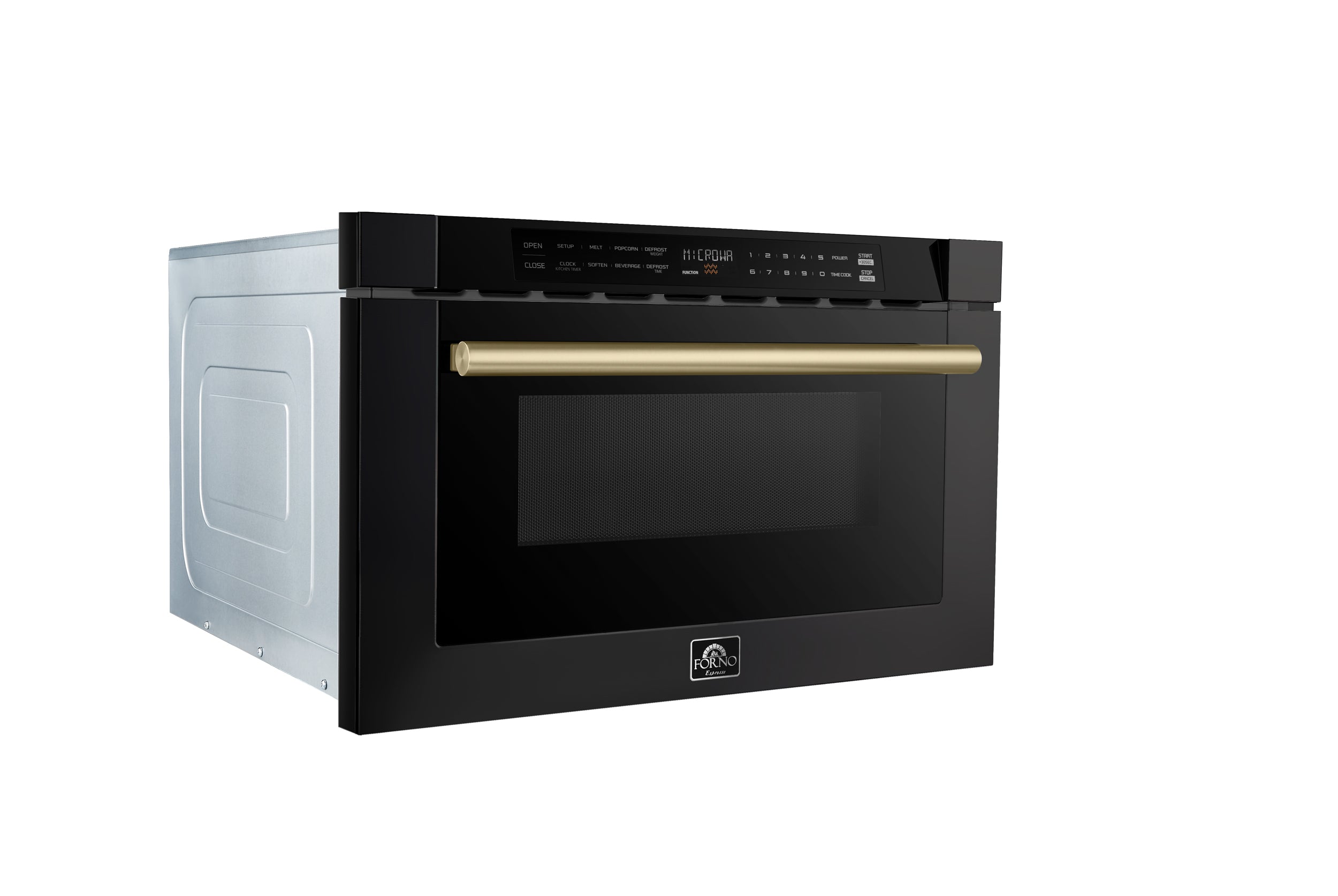 Forno Espresso Capoliveri 24 in. 1.2 cu.ft Black Built-In Microwave Drawer with Antique Brass Handles | FMWDR3000-24BLK