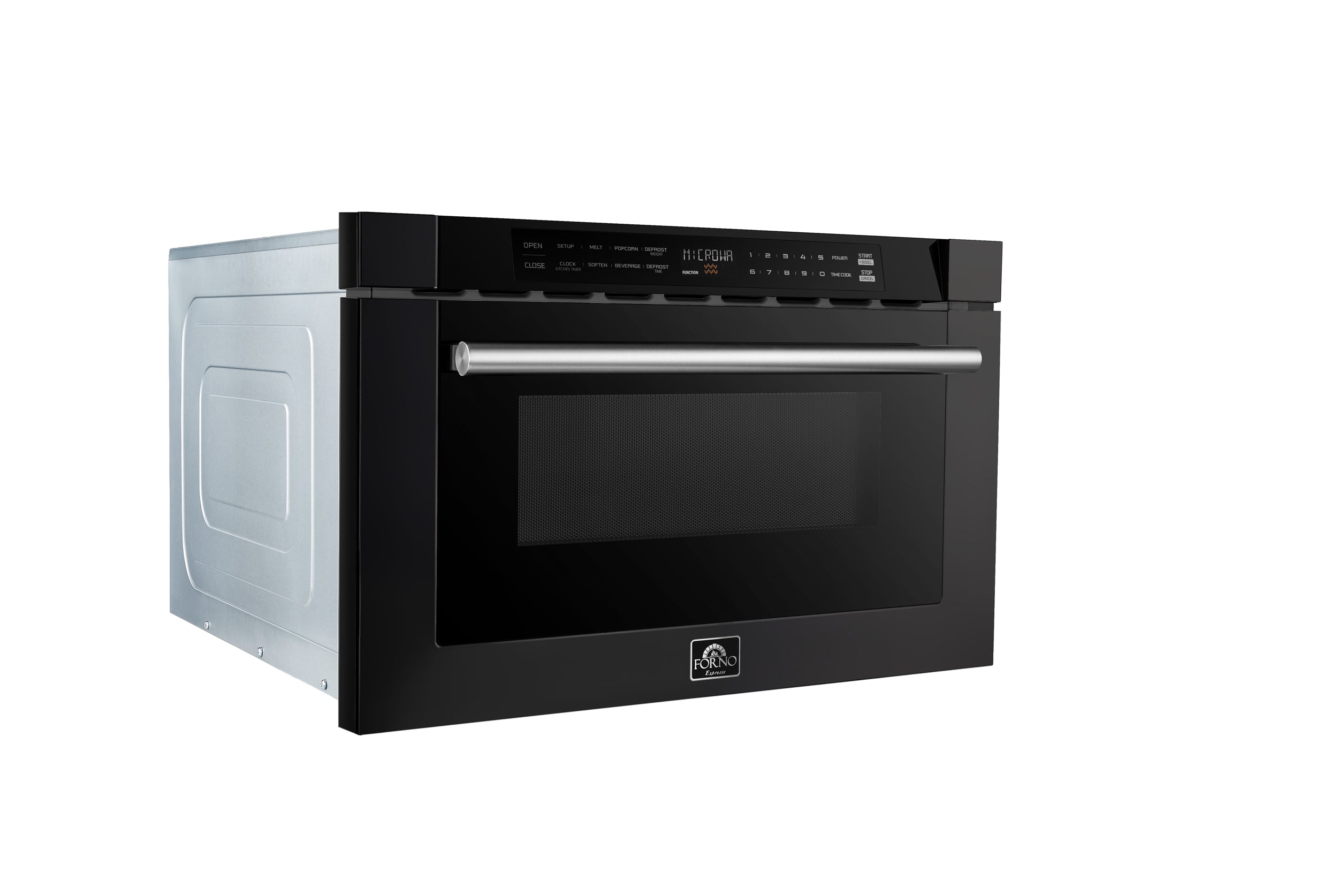 Forno Espresso Capoliveri 24 in. 1.2 cu.ft Black Built-In Microwave Drawer with Antique Brass Handles | FMWDR3000-24BLK