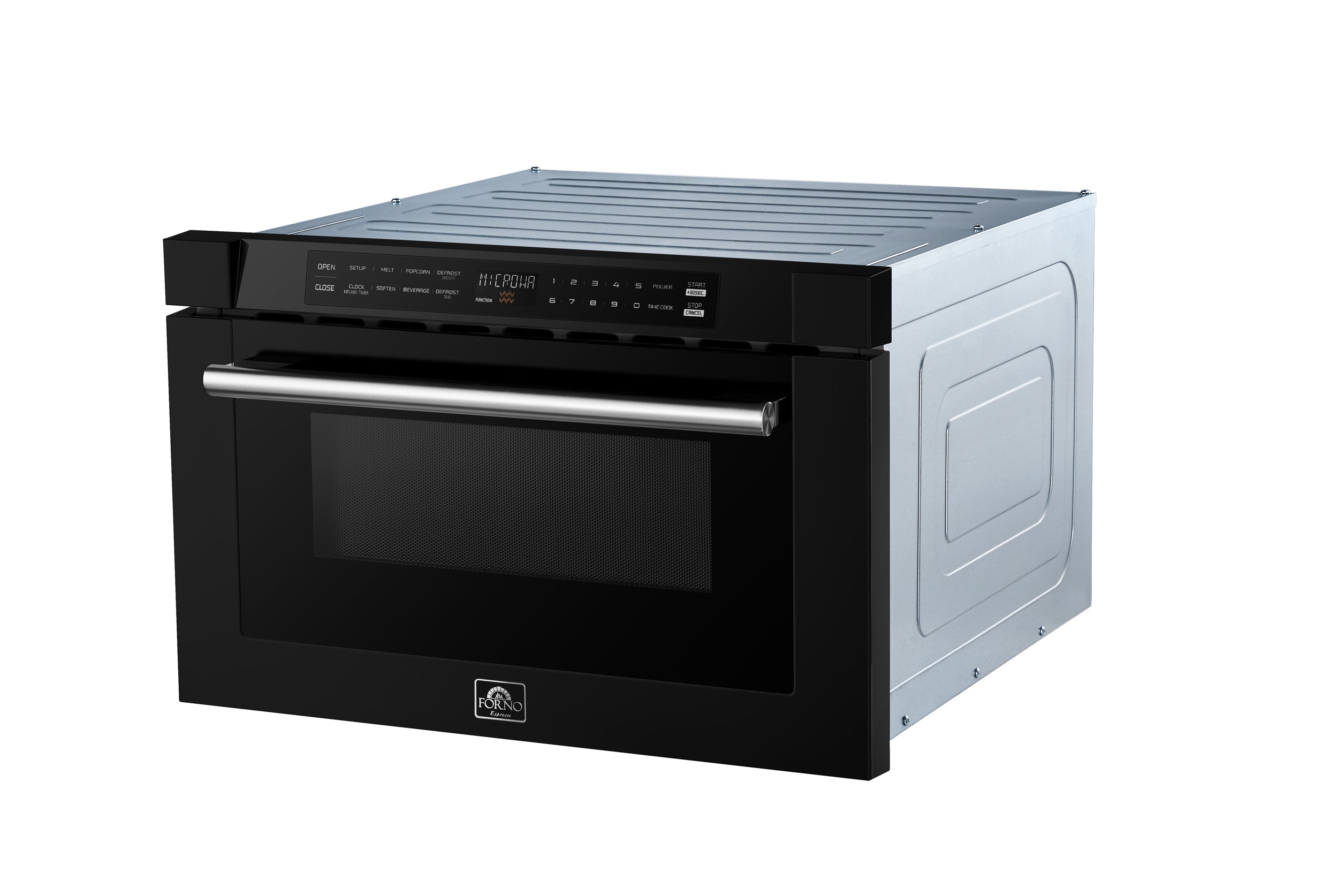 Forno Espresso Capoliveri 24 in. 1.2 cu.ft Black Built-In Microwave Drawer with Antique Brass Handles | FMWDR3000-24BLK