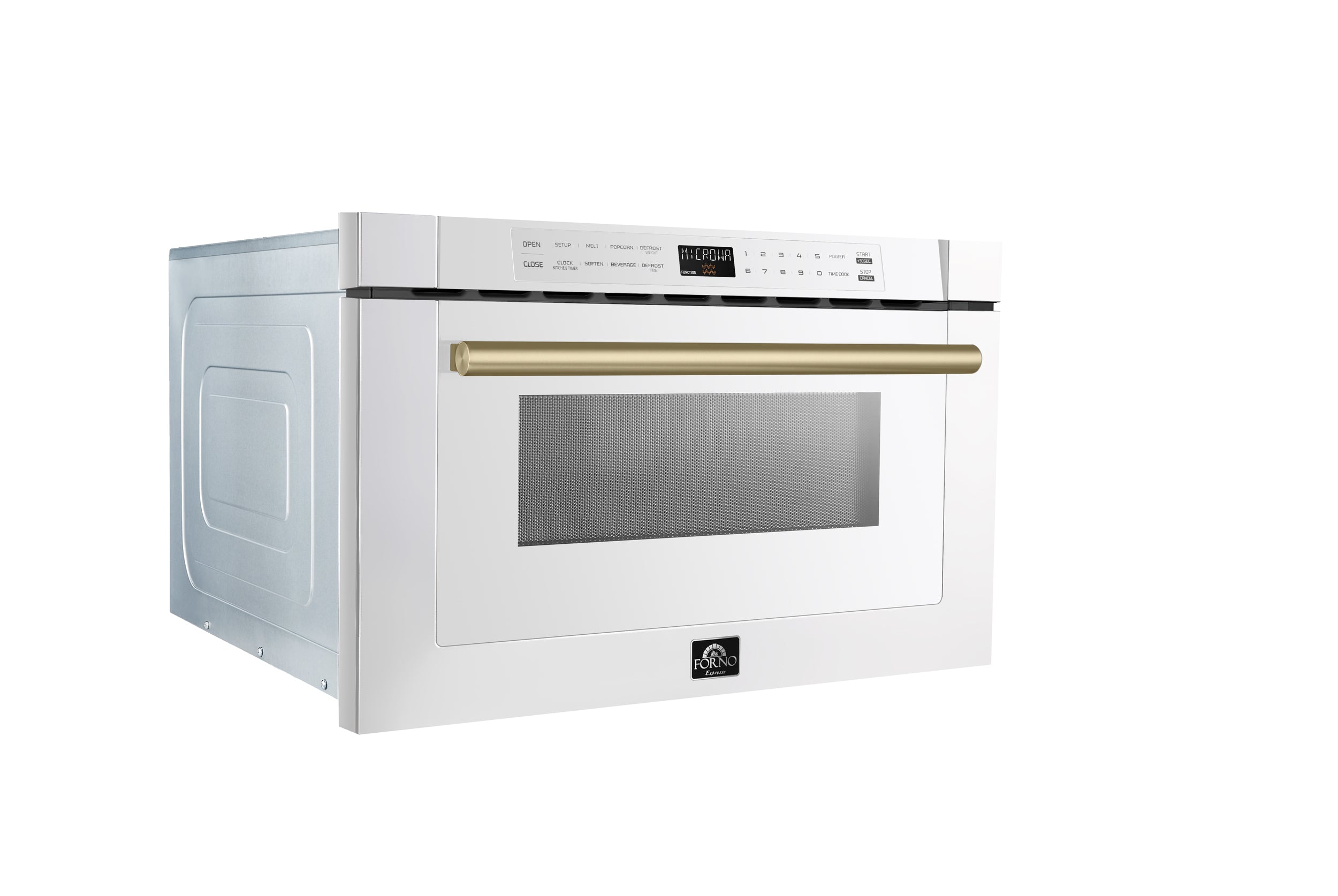 Forno Espresso Capoliveri 24 in. 1.2 cu.ft White Built-In Microwave Drawer with Antique Brass Handles | FMWDR3000-24WHT