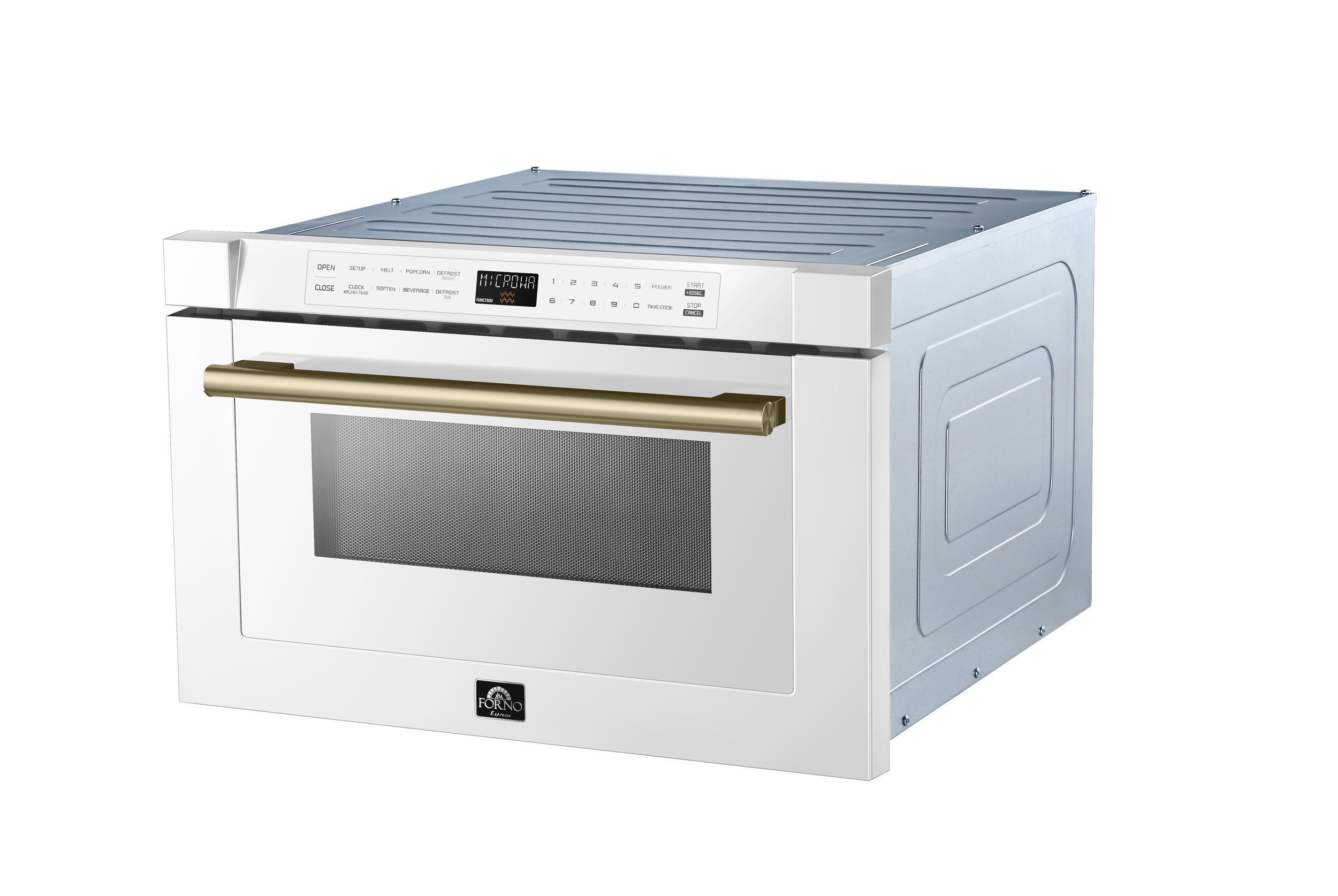Forno Espresso Capoliveri 24 in. 1.2 cu.ft White Built-In Microwave Drawer with Antique Brass Handles | FMWDR3000-24WHT