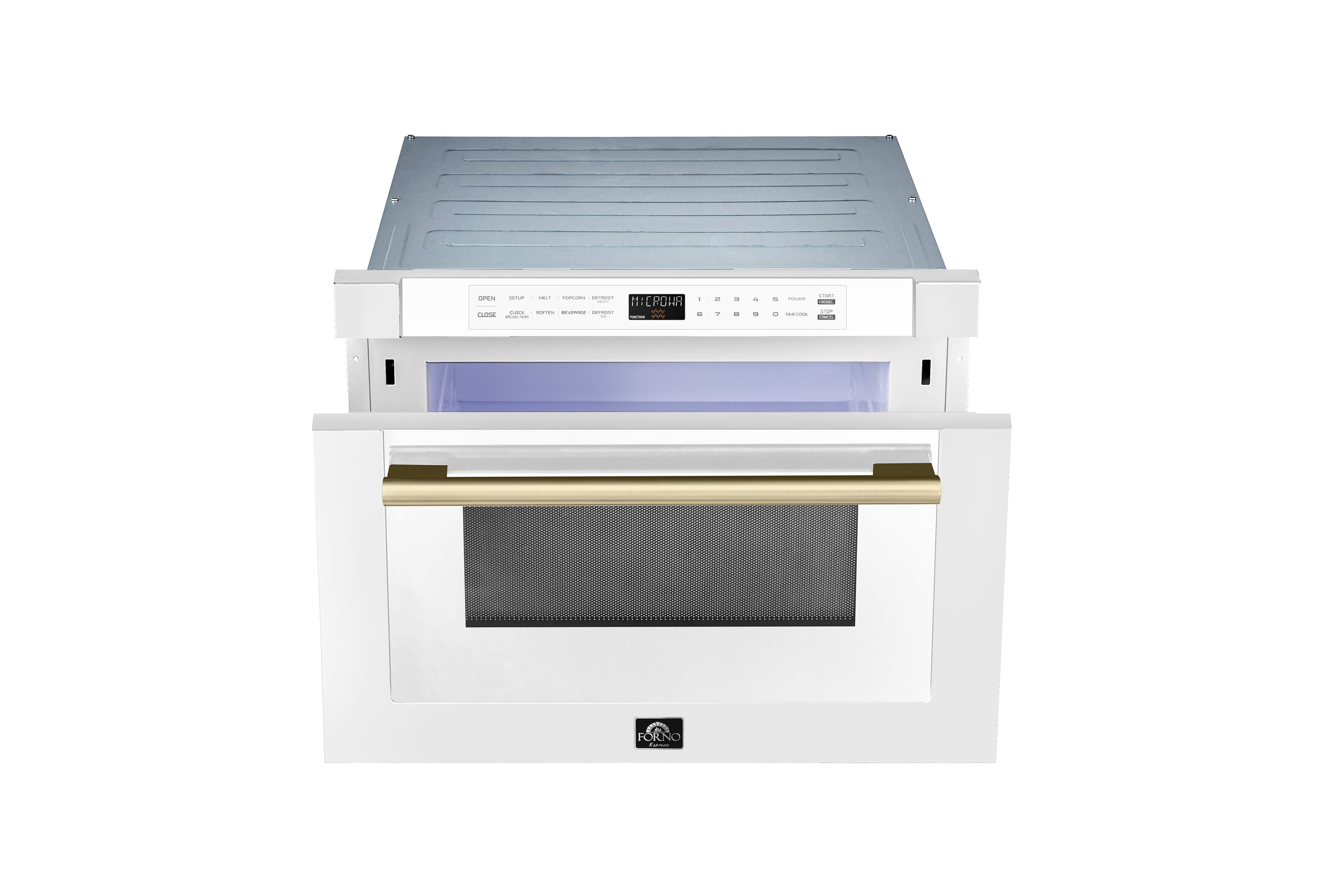 Forno Espresso Capoliveri 24 in. 1.2 cu.ft White Built-In Microwave Drawer with Antique Brass Handles | FMWDR3000-24WHT