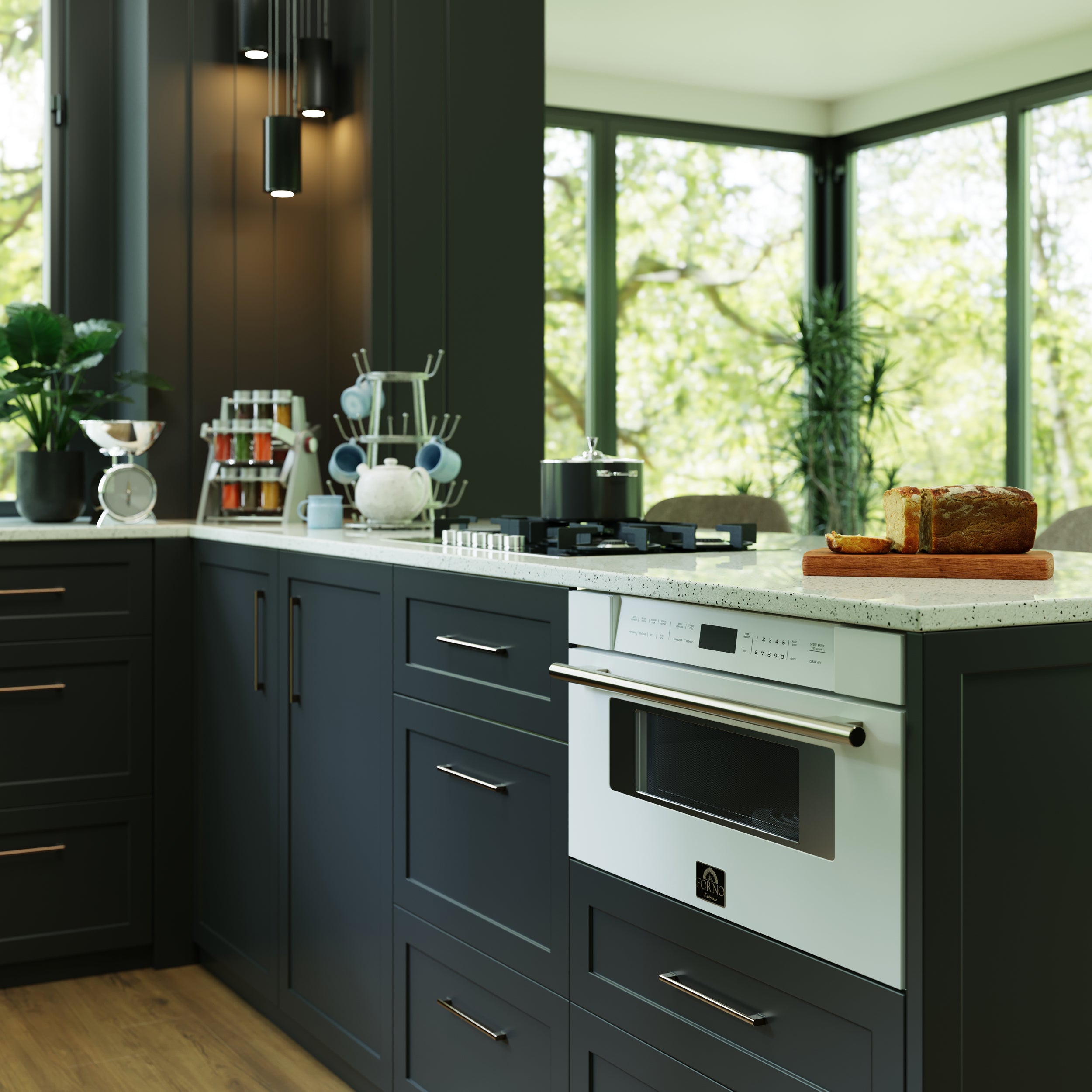 Forno Capoliveri Espresso 30-Inch Microwave Drawer, White, 1.2 cu.ft, 1500 Watts, Built-In, Touch Control LCD Display, Auto-Touch Open/Close, 11 Power Levels, Sensor Cooking