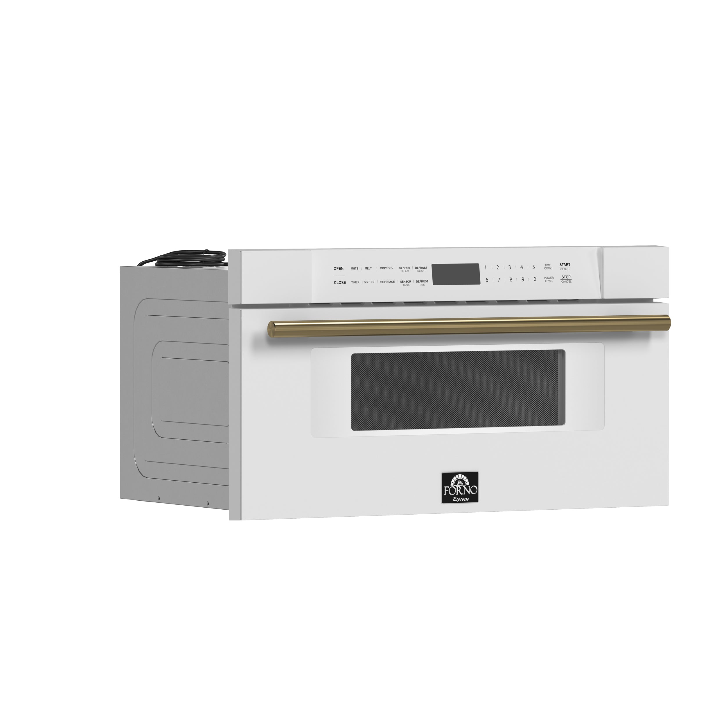 Forno Espresso Capoliveri 30 in. 1.2 cu.ft White Built-In Microwave Drawer with Antique Brass Handles | FMWDR3000-30WHT