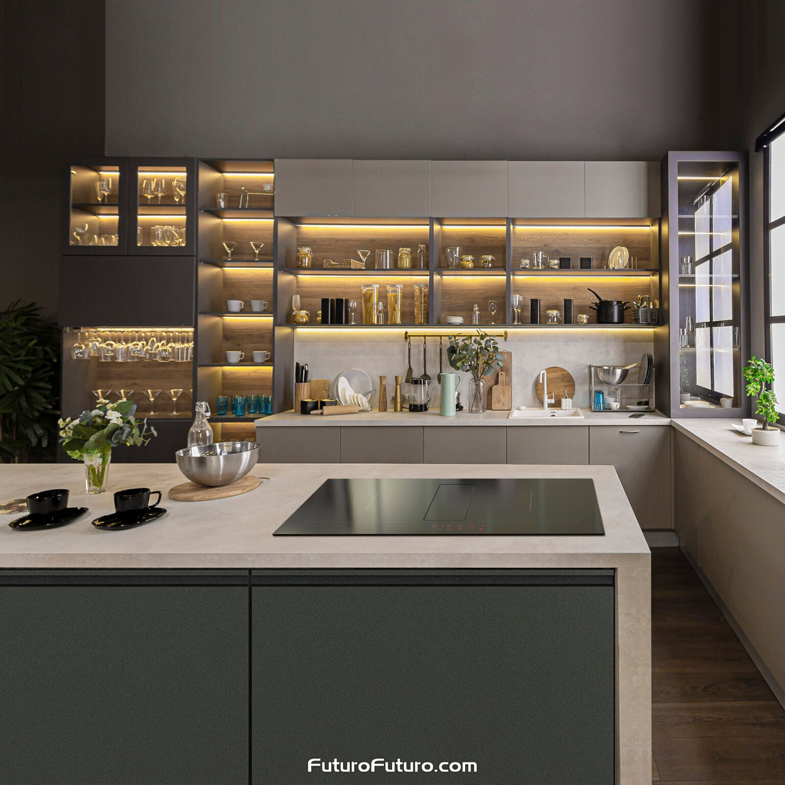 Futuro Portofino 32 in. 940 CFM Black Downdraft Induction Cooktop | HB32PORTOFINO-BLK