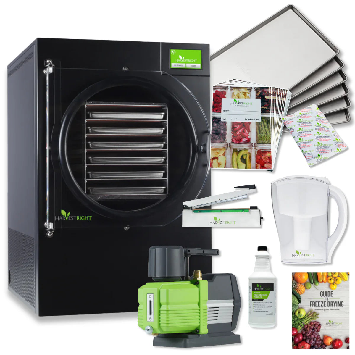 Harvest Right Large 6 Tray Black Home Freeze Dryer with XL Premier Vacuum Pump and Mylar Starter Kit