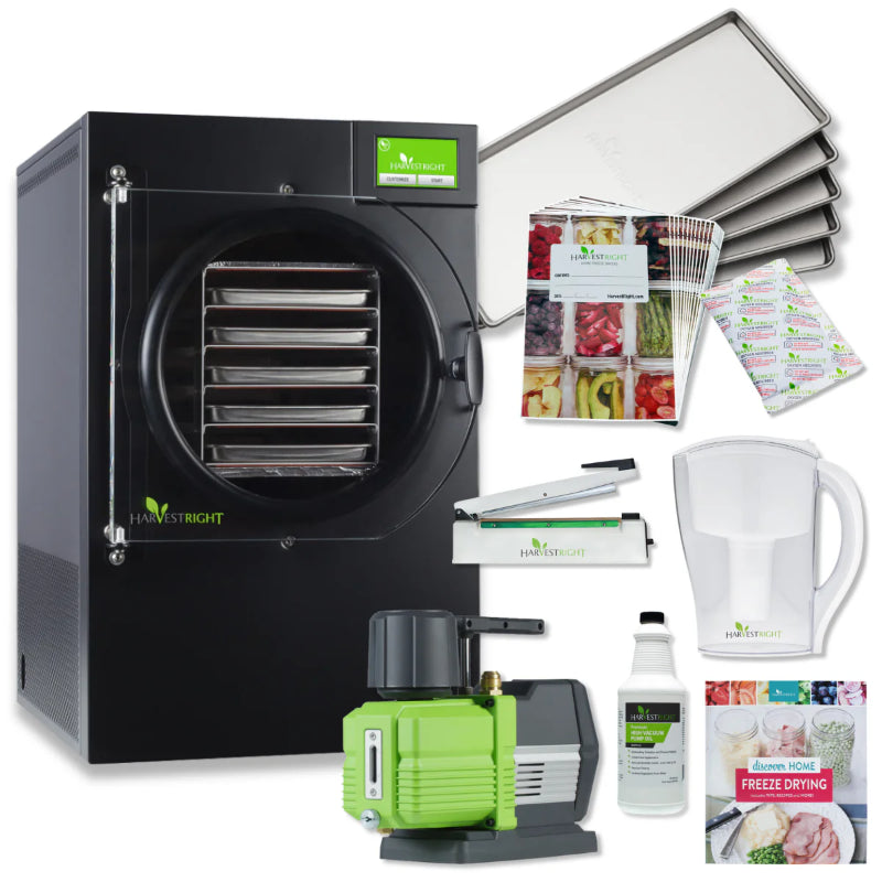 Harvest Right Medium 5 Tray Black Home Freeze Dryer with Premier Vacuum Pump and Mylar Starter Kit