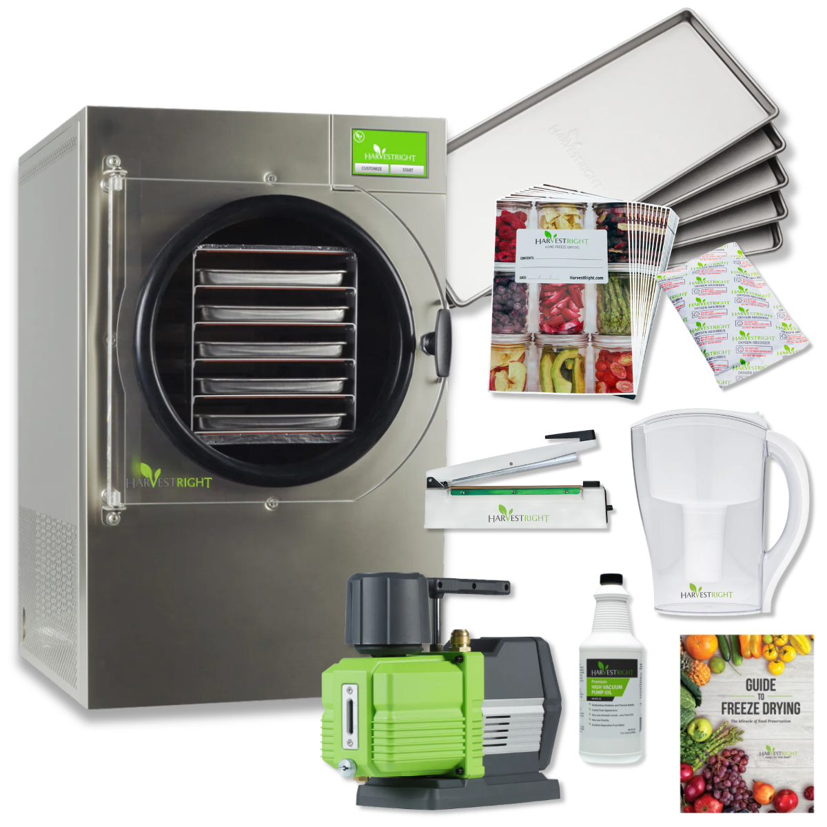 Harvest Right Medium 5 Tray Stainless Steel Home Freeze Dryer with Premier Vacuum Pump and Mylar Starter Kit