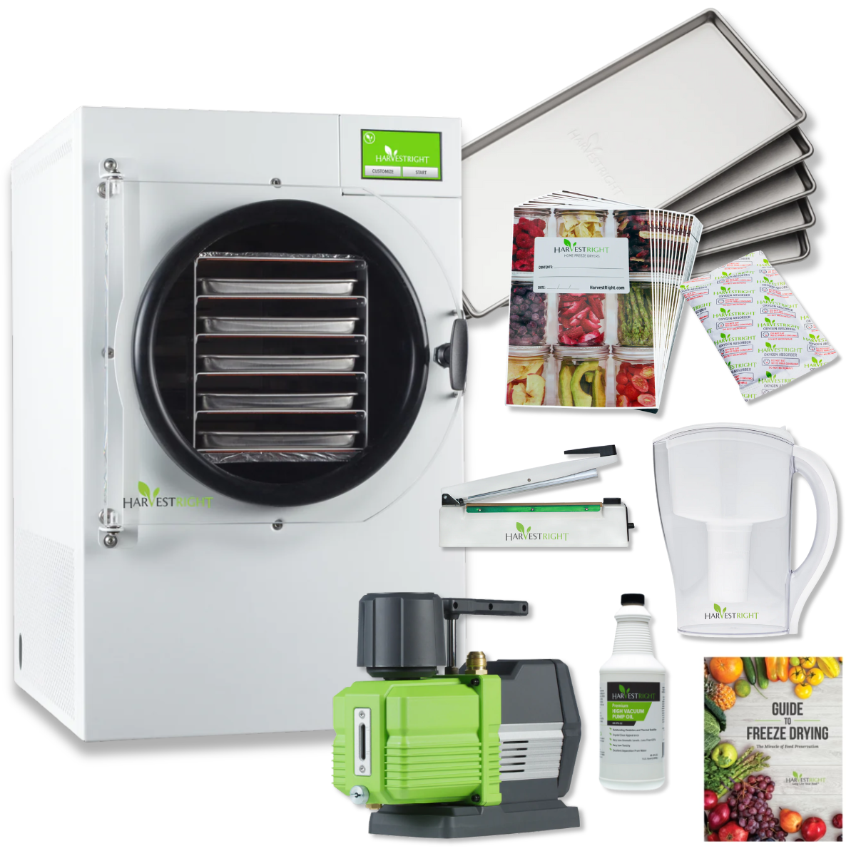 Harvest Right Medium 5 Tray White Home Freeze Dryer with Premier Vacuum Pump and Mylar Starter Kit