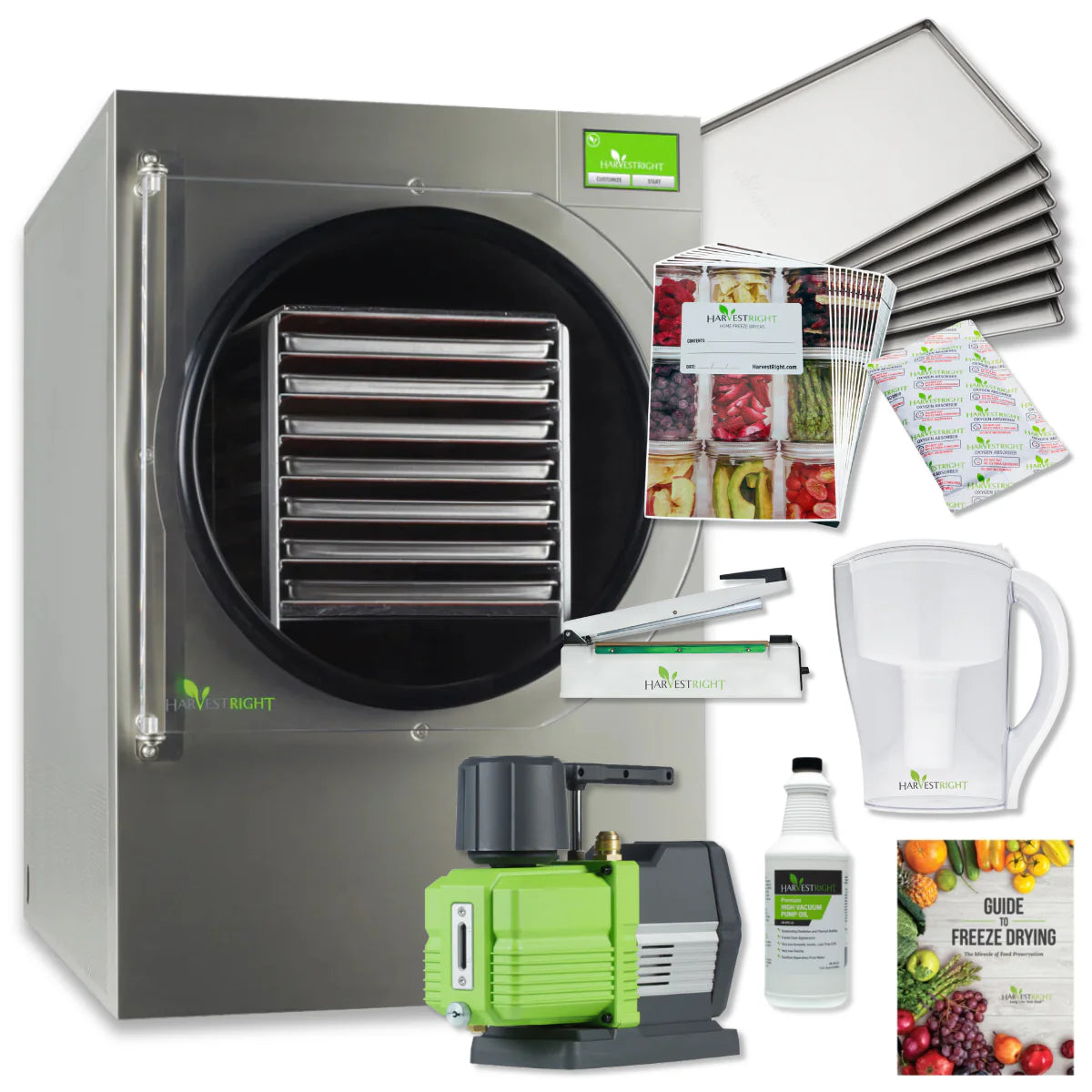 Harvest Right X-Large 7 Tray Stainless Steel Home Freeze Dryer with XL Premier Vacuum Pump and Mylar Starter Kit