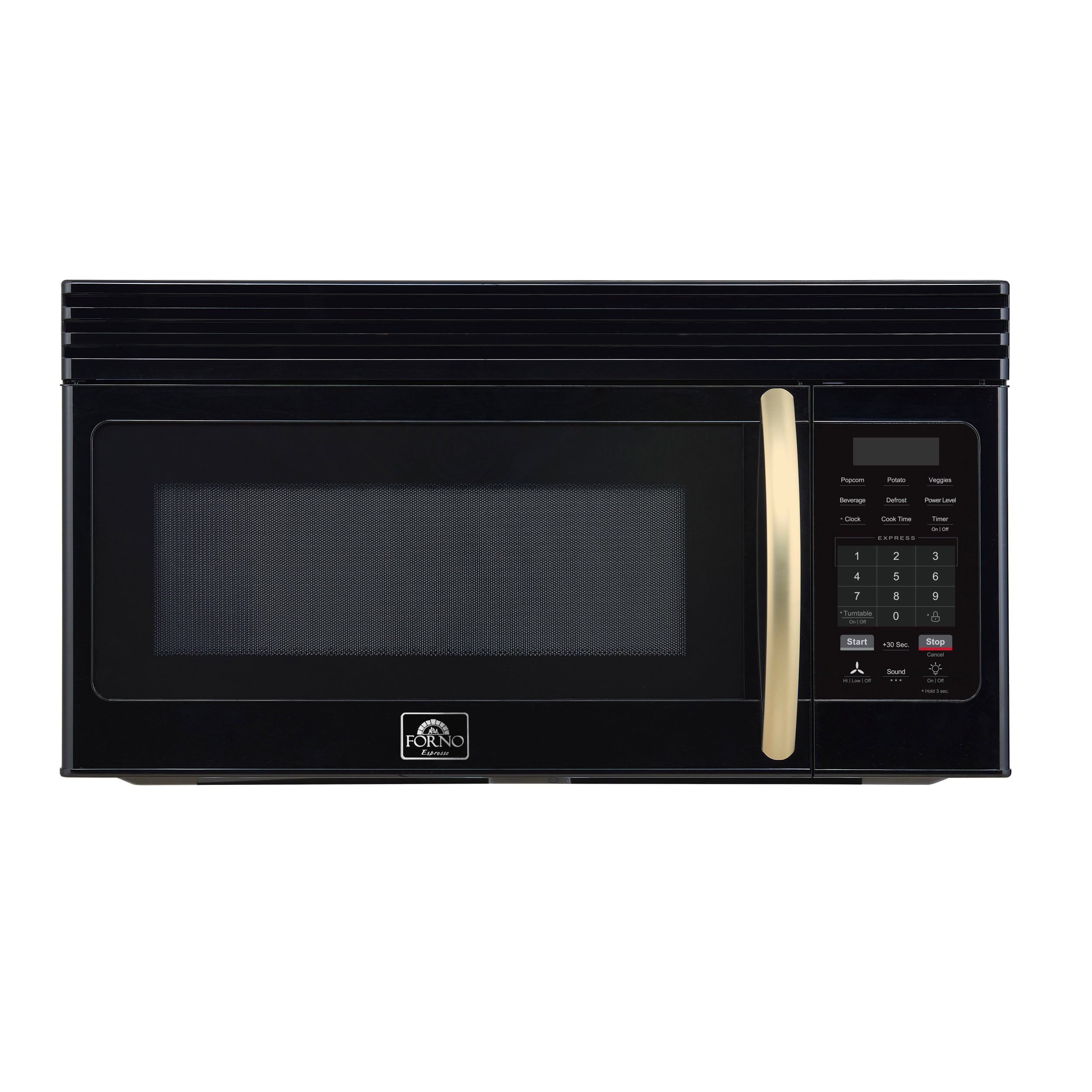 Forno Espresso Scalo 30 in. 1.6 cu.ft 300 CFM Black Over The Range Microwave with Antique Brass Accents | FOTR3007-30BLK