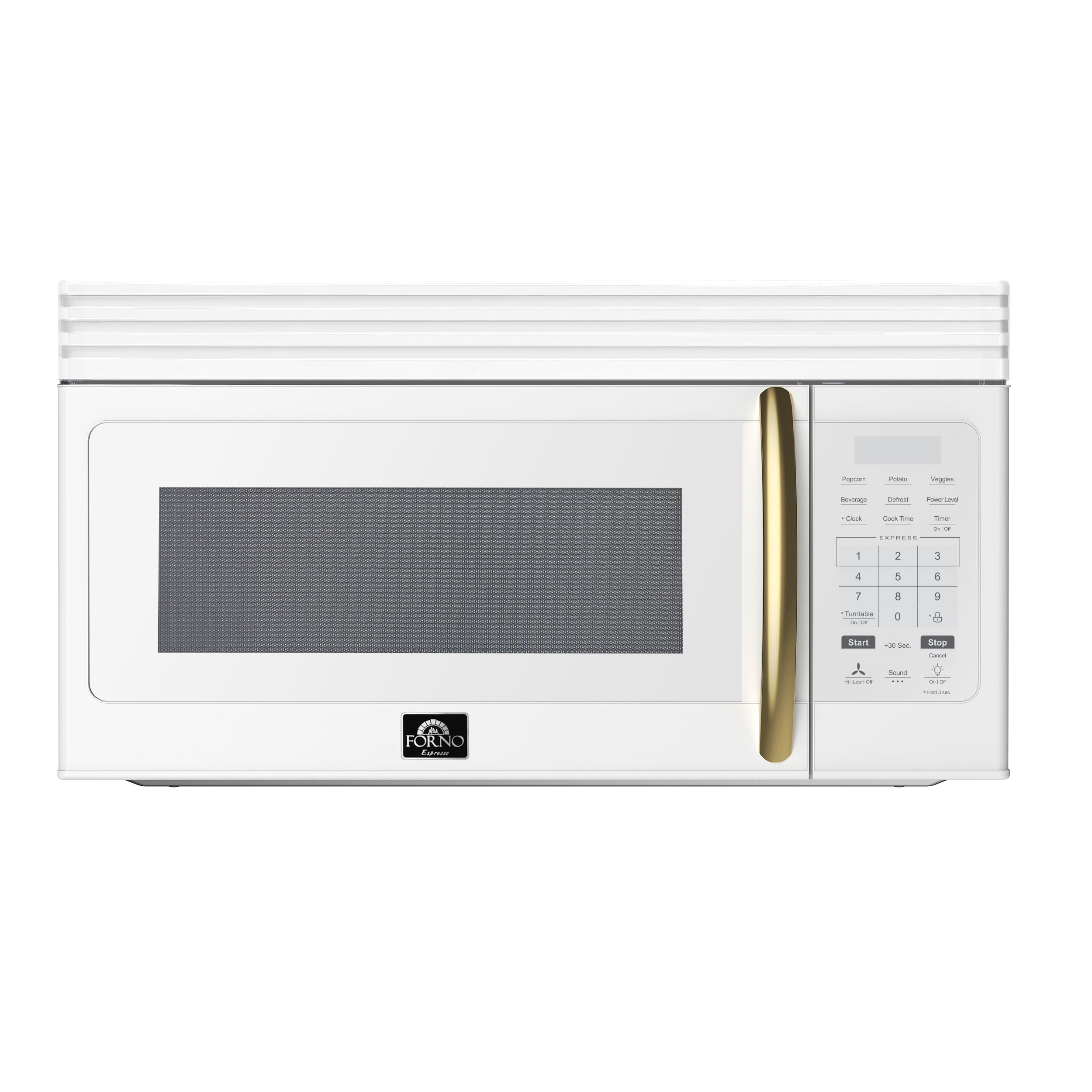 Forno Espresso Scalo 30 in. 1.6 cu.ft 300 CFM White Over The Range Microwave with Antique Brass Accents | FOTR3007-30WHT