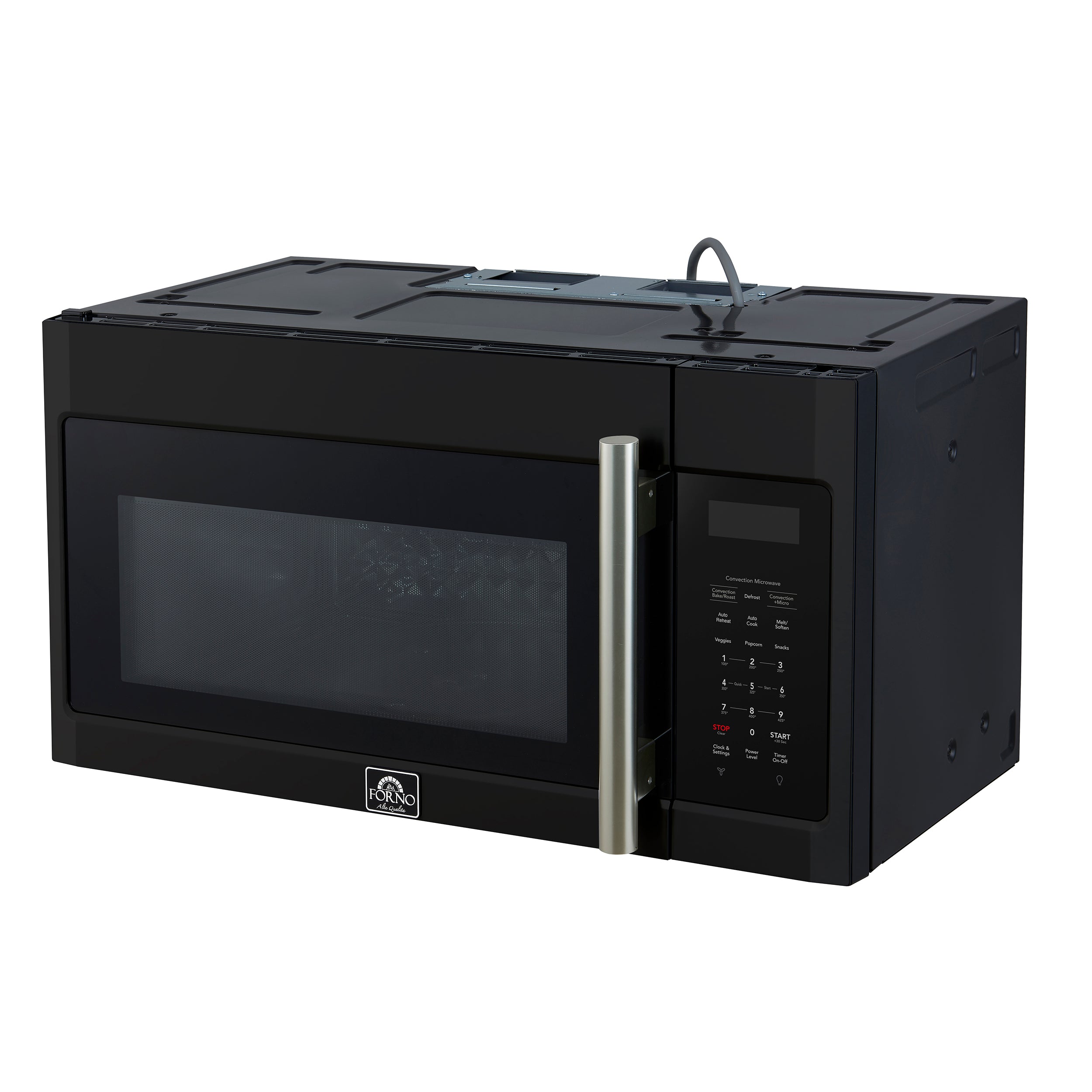 Forno Espresso Fornace 30 in. 1.5 cu.ft 300 CFM Black Over The Range Microwave with Antique Brass Accents | FOTR3038-30BLK