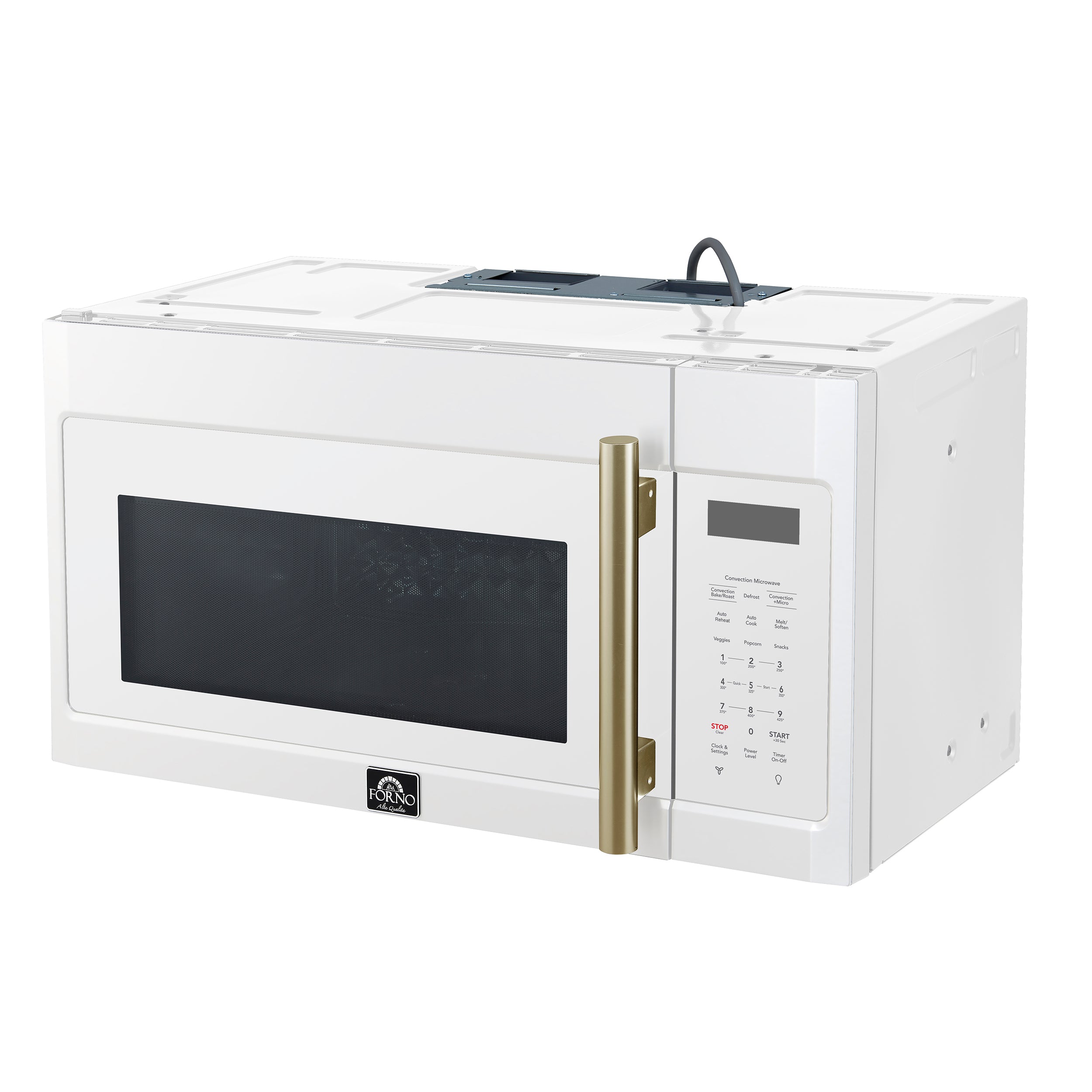 Forno Espresso Fornace 30 in. 1.5 cu.ft 300 CFM White Over The Range Microwave with Antique Brass Accents | FOTR3038-30WHT
