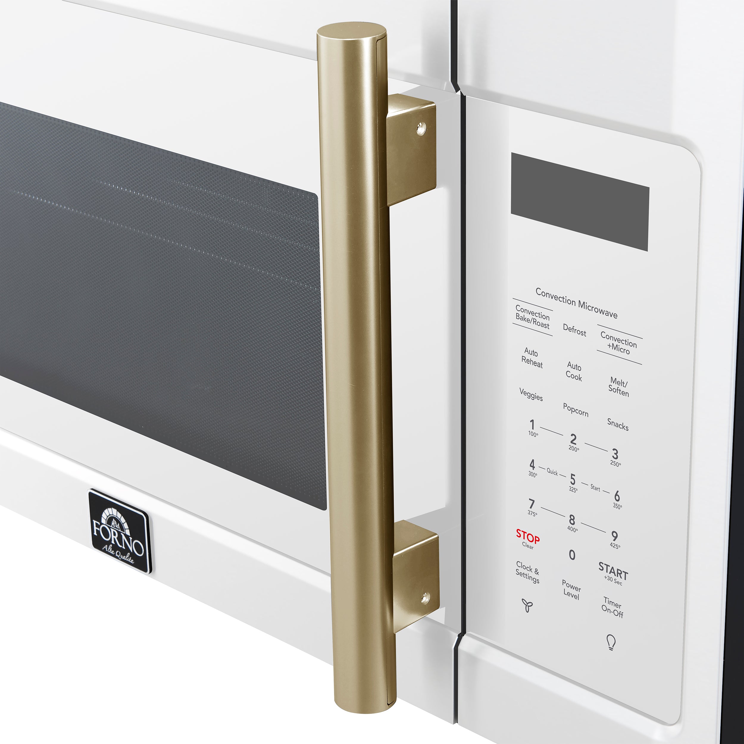 Forno Espresso Fornace 30 in. 1.5 cu.ft 300 CFM White Over The Range Microwave with Antique Brass Accents | FOTR3038-30WHT