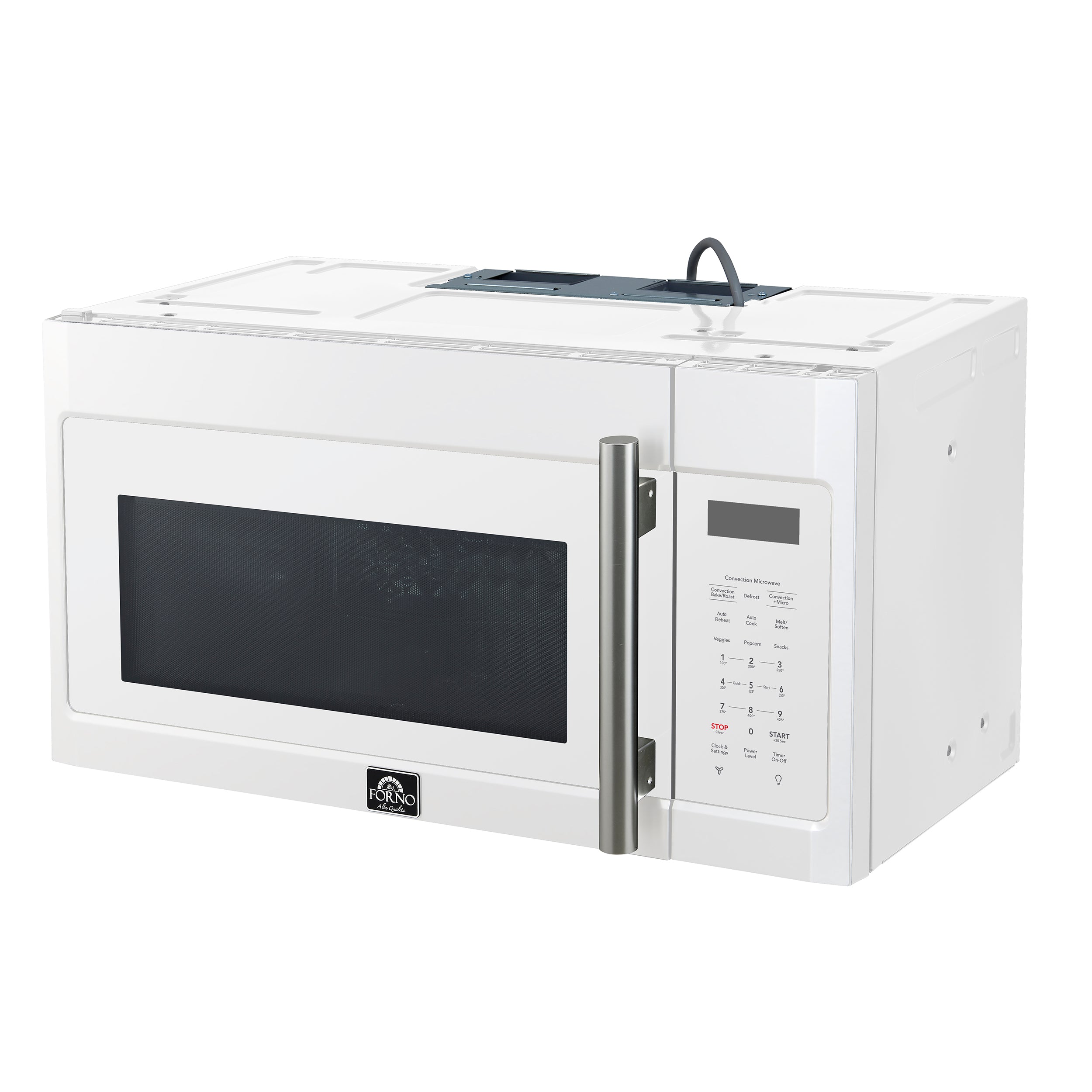 Forno Espresso Fornace 30 in. 1.5 cu.ft 300 CFM White Over The Range Microwave with Antique Brass Accents | FOTR3038-30WHT