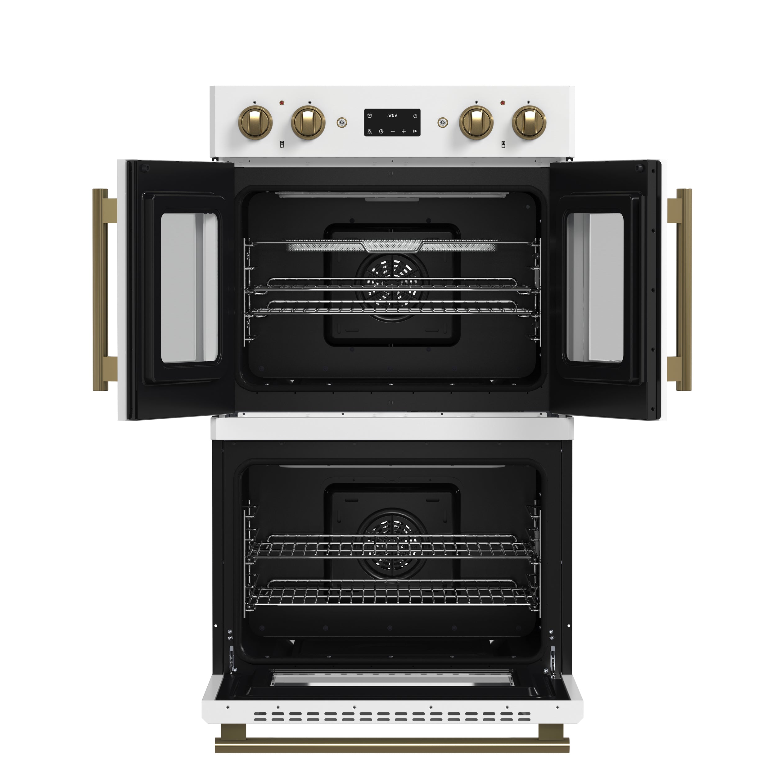 Forno Asti 30 in. 7.36 cu.ft. White Self-Cleaning Double Electric Wall Oven with Air Fry, Sous Vide and Antique Brass Accents | FBOEL1340-30WHT