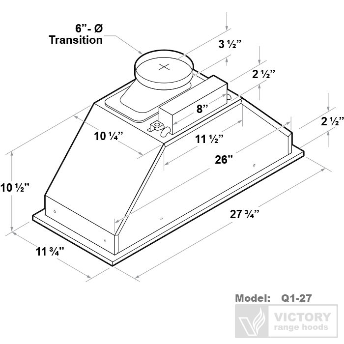 VICTORY Q1 27 in. 600 CFM Stainless Steel Insert Range Hood