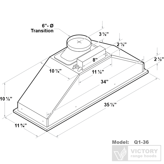VICTORY Q1 36 in. 600 CFM Stainless Steel Insert Range Hood