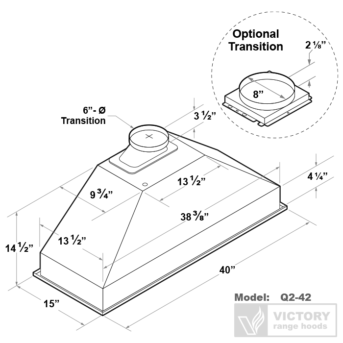 VICTORY Q2 42 in. 700 CFM Stainless Steel Insert Range Hood
