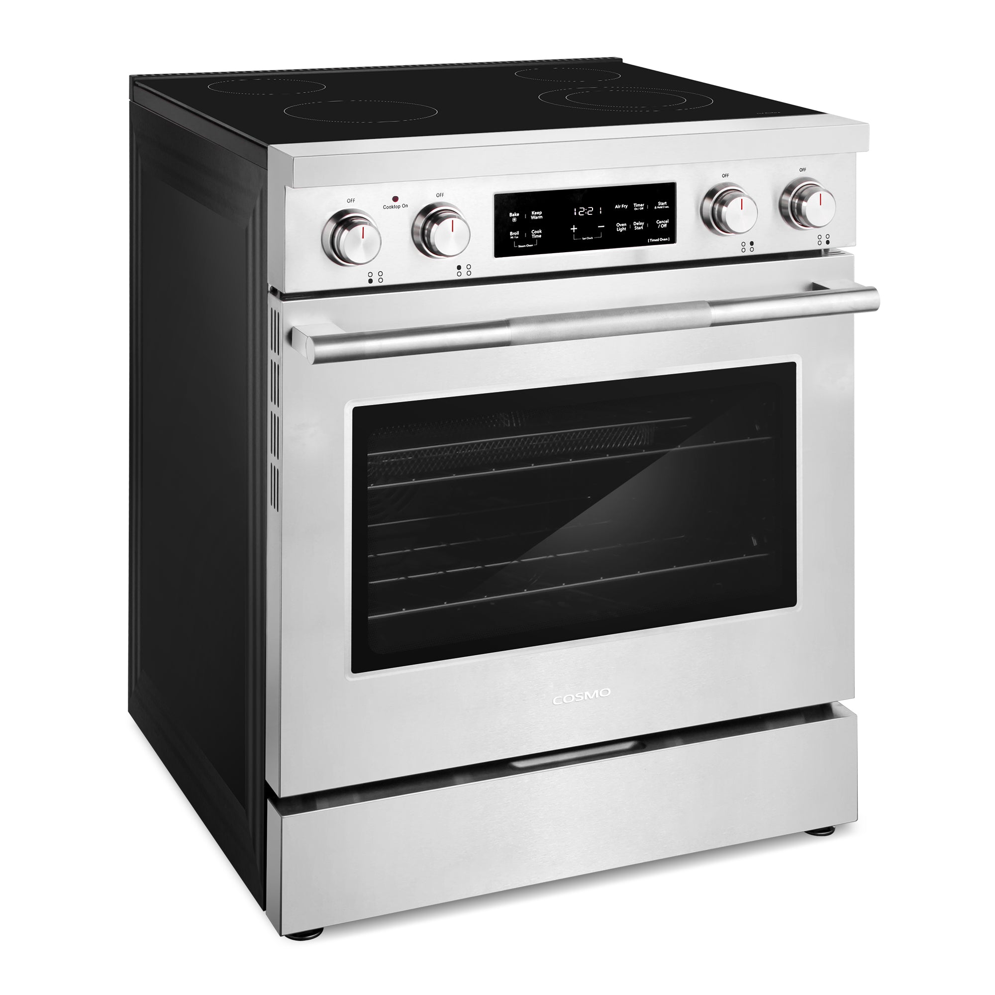 Cosmo Stellar 30 in. 4.8 cu. ft. 4-Burner Stainless Steel Electric Range with Storage Drawer | COS-RES304SS