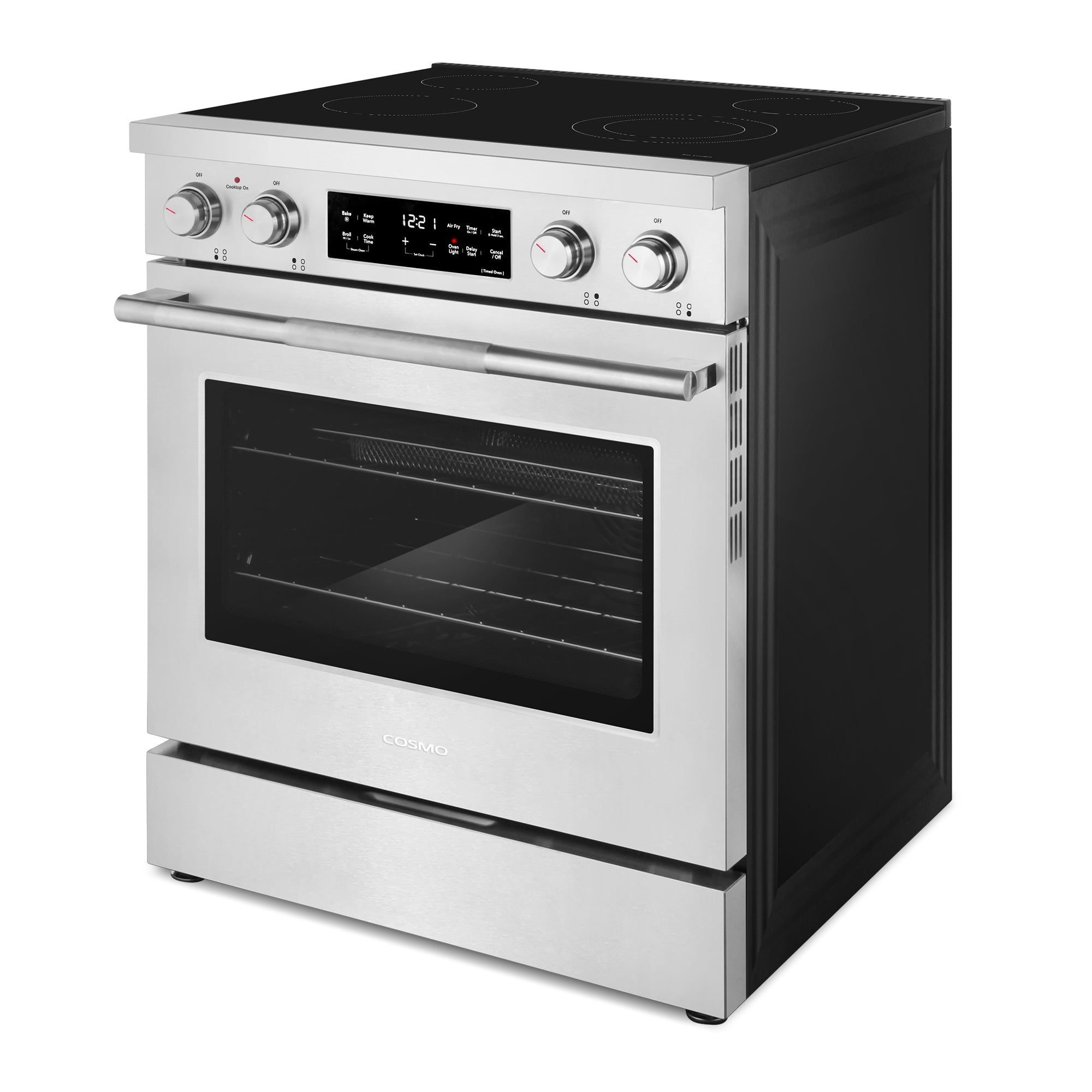 Cosmo Stellar 30 in. 4.8 cu. ft. 4-Burner Stainless Steel Electric Range with Storage Drawer | COS-RES304SS