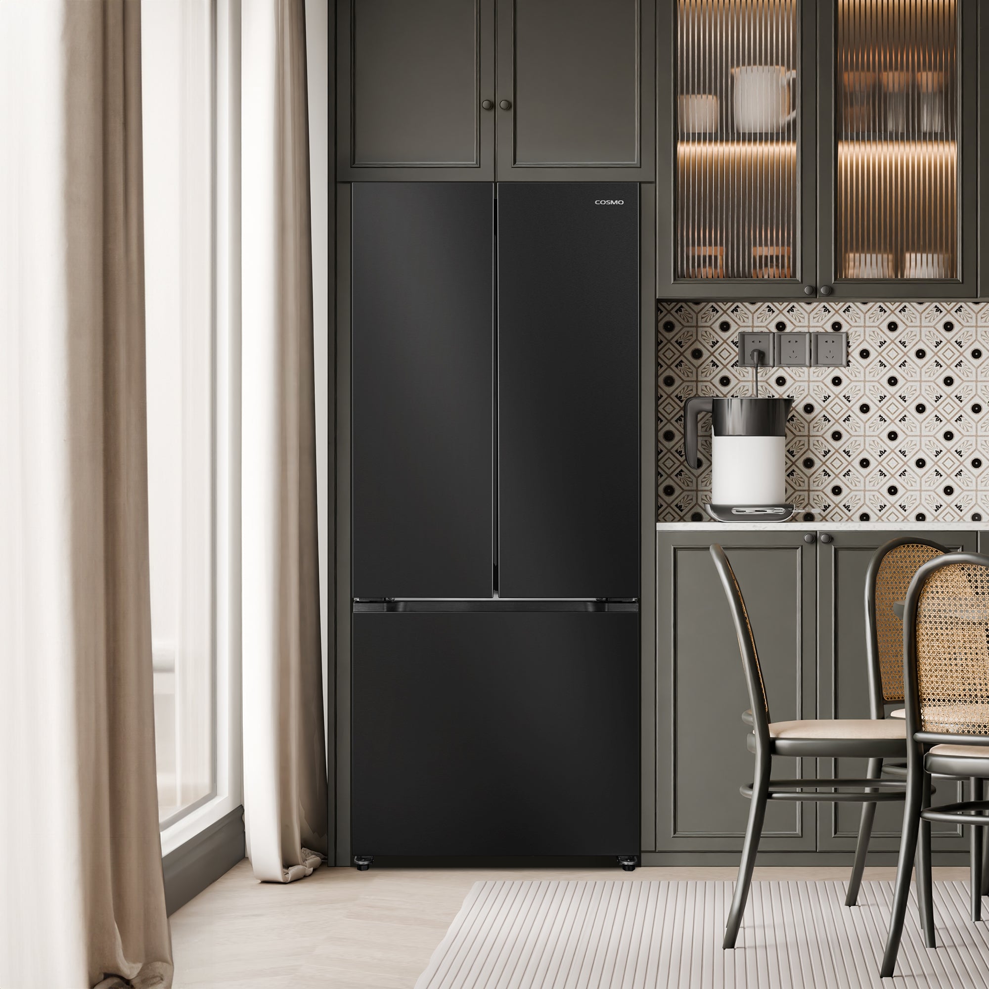 Cosmo Vista 30 in. 17.5 cu. ft. Black French Door Refrigerator with Recessed Handles and Ice Maker | COS-RFFV183RBK