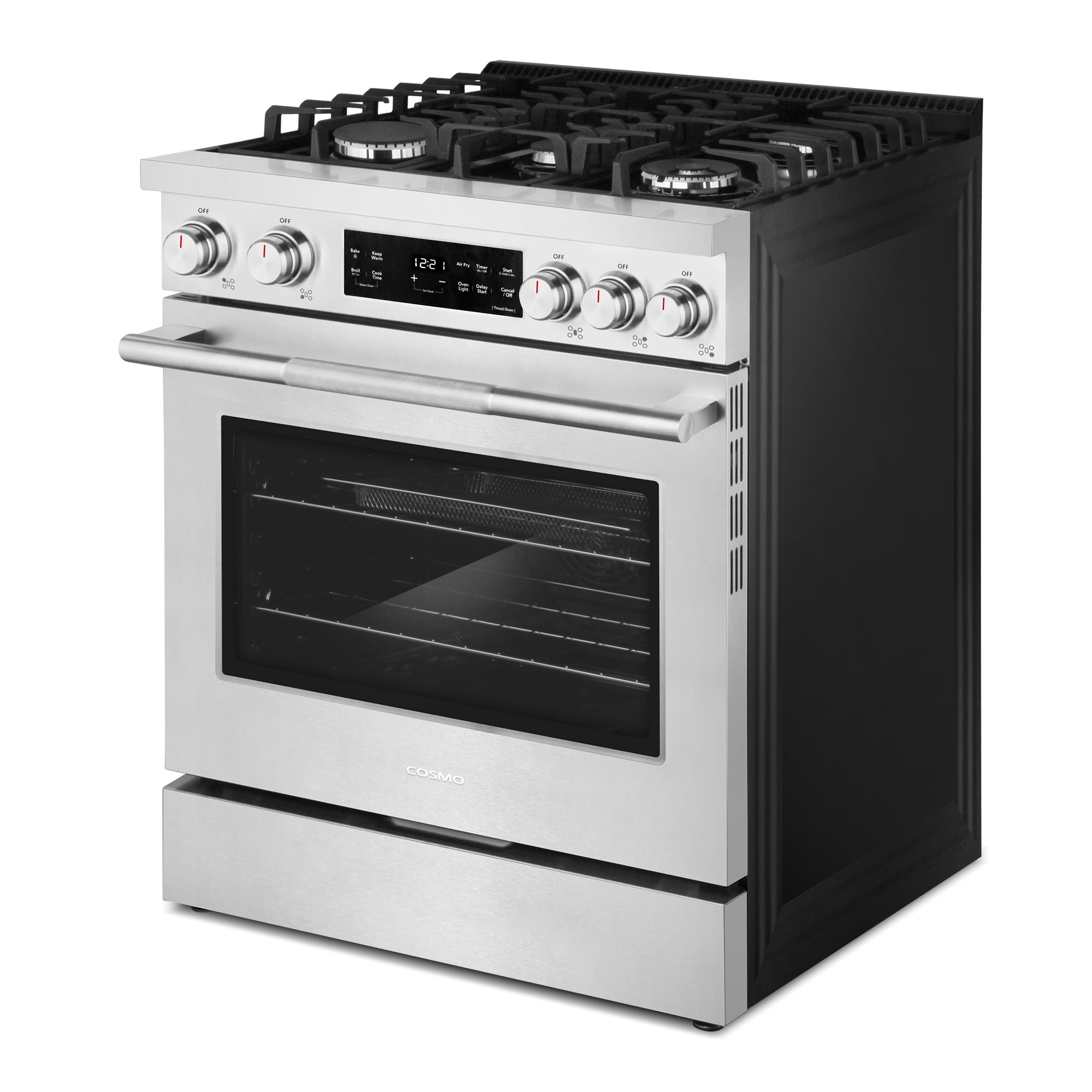 Cosmo Stellar 30 in. 4.8 cu. ft. 5-Burner Stainless Steel Gas Range with Air Fry, and Storage Drawer | COS-RGS305SS