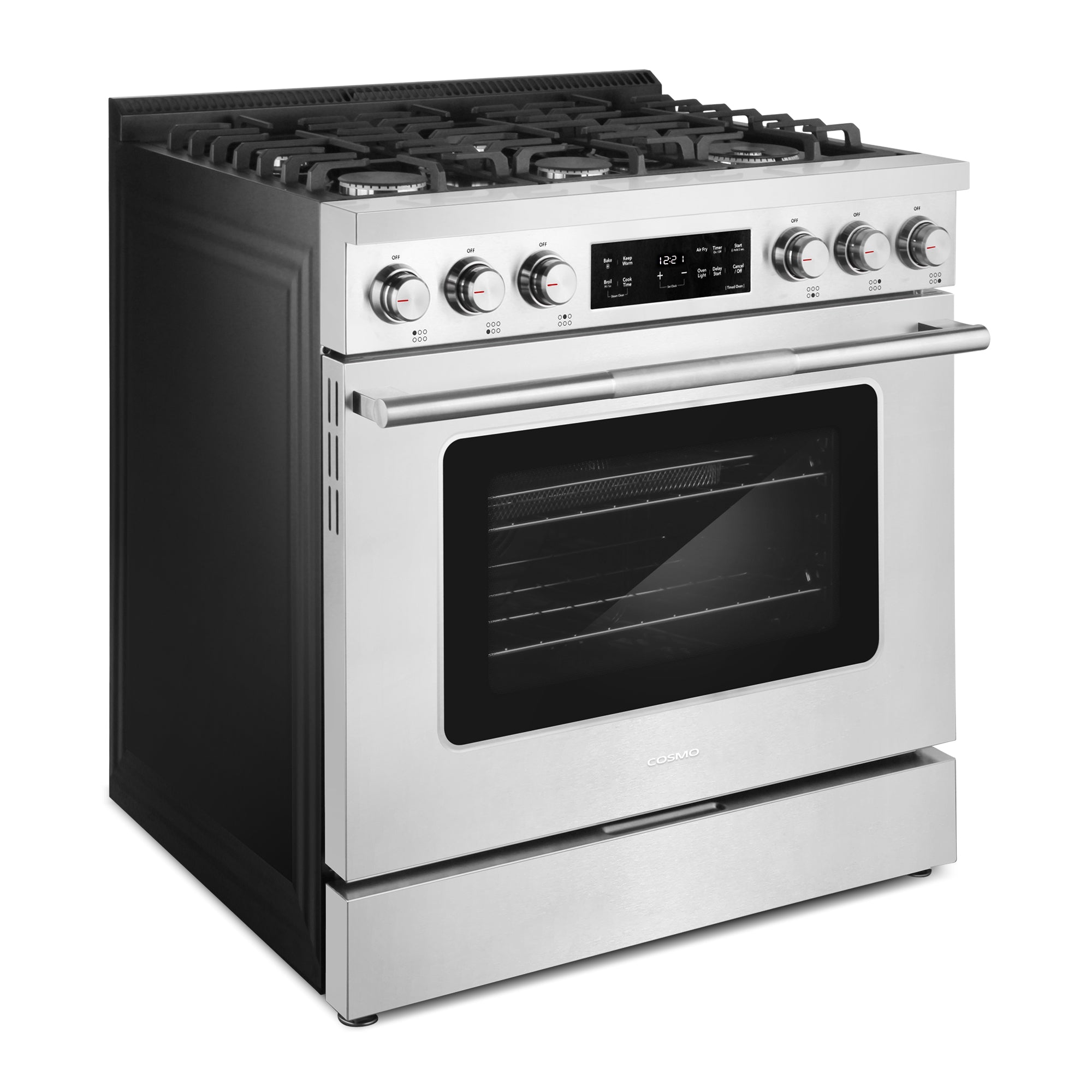 Cosmo Stellar 36 in. 6.1 cu. ft. 6-Burner Stainless Steel Gas Range with Air Fry and Storage Drawer | COS-RGS366SS