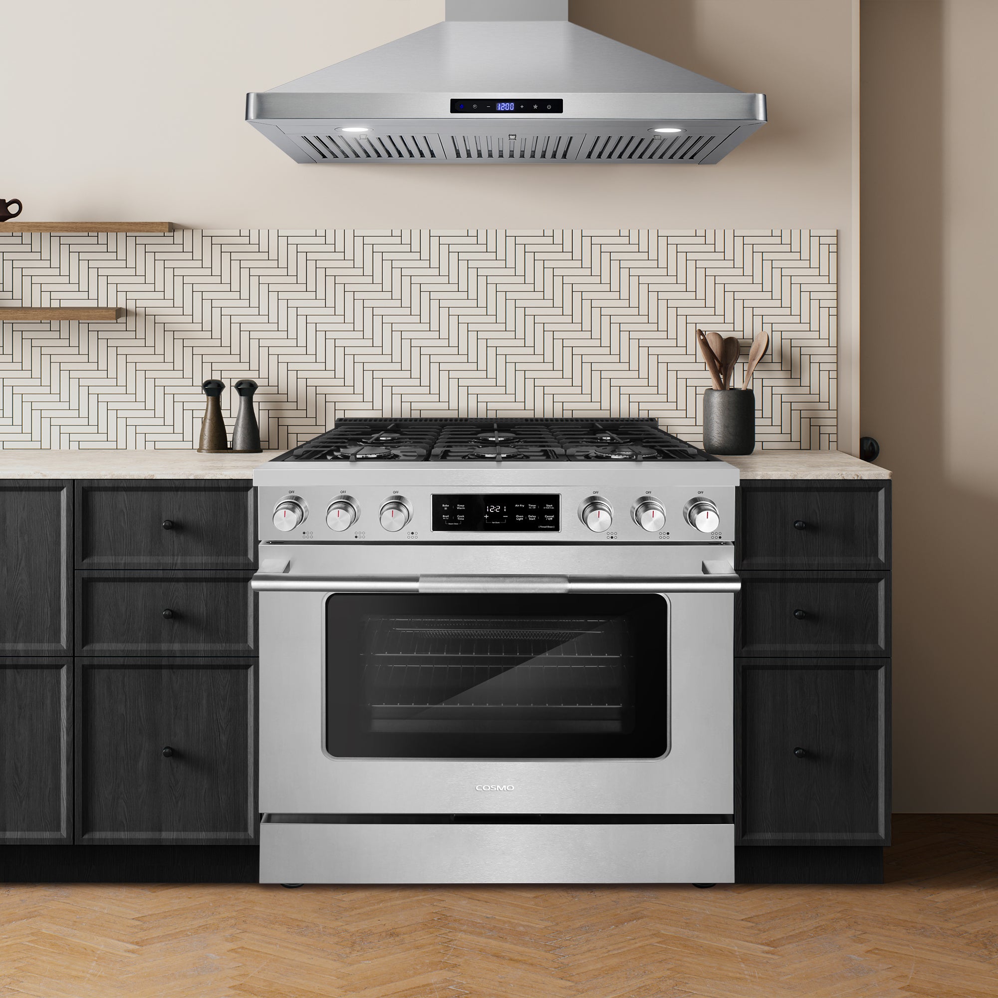 Cosmo Stellar 36 in. 6.1 cu. ft. 6-Burner Stainless Steel Gas Range with Air Fry and Storage Drawer | COS-RGS366SS