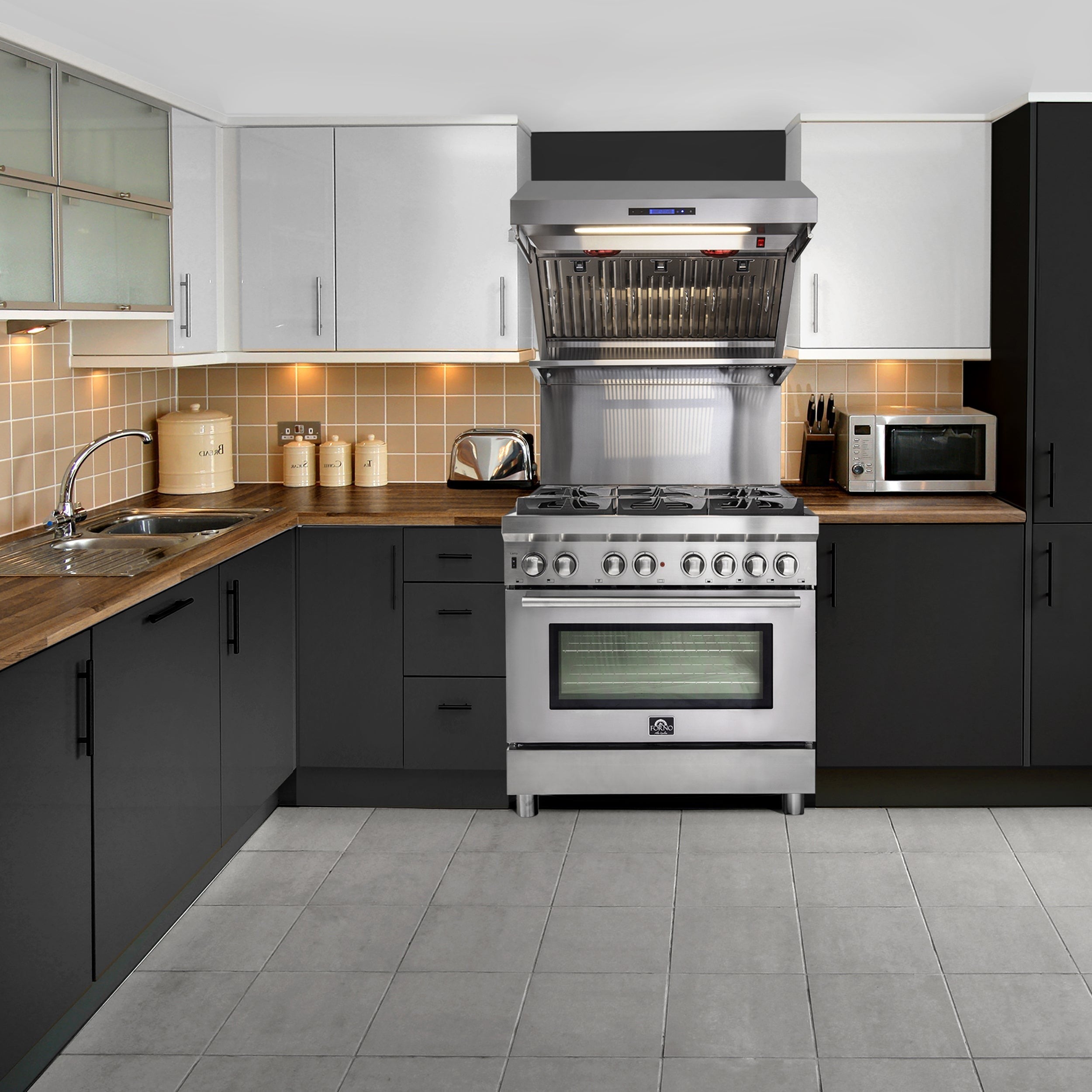 Forno Savona 36 in. 1200 CFM Stainless Steel Wall Mount Range Hood with Back Splash and Baffle Filters | FRHWM5029-36