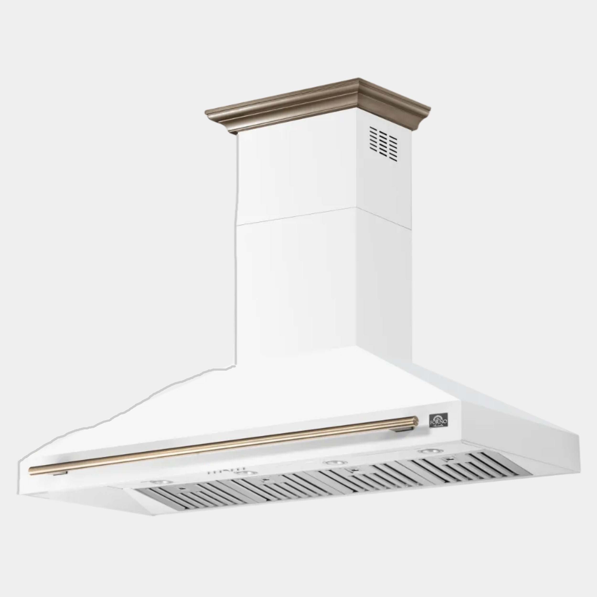 Forno Aria 60 in. 1200 CFM White Convertible Wall Mount Range Hood with Antique Brass Accents | FRHWM5095-60WHT