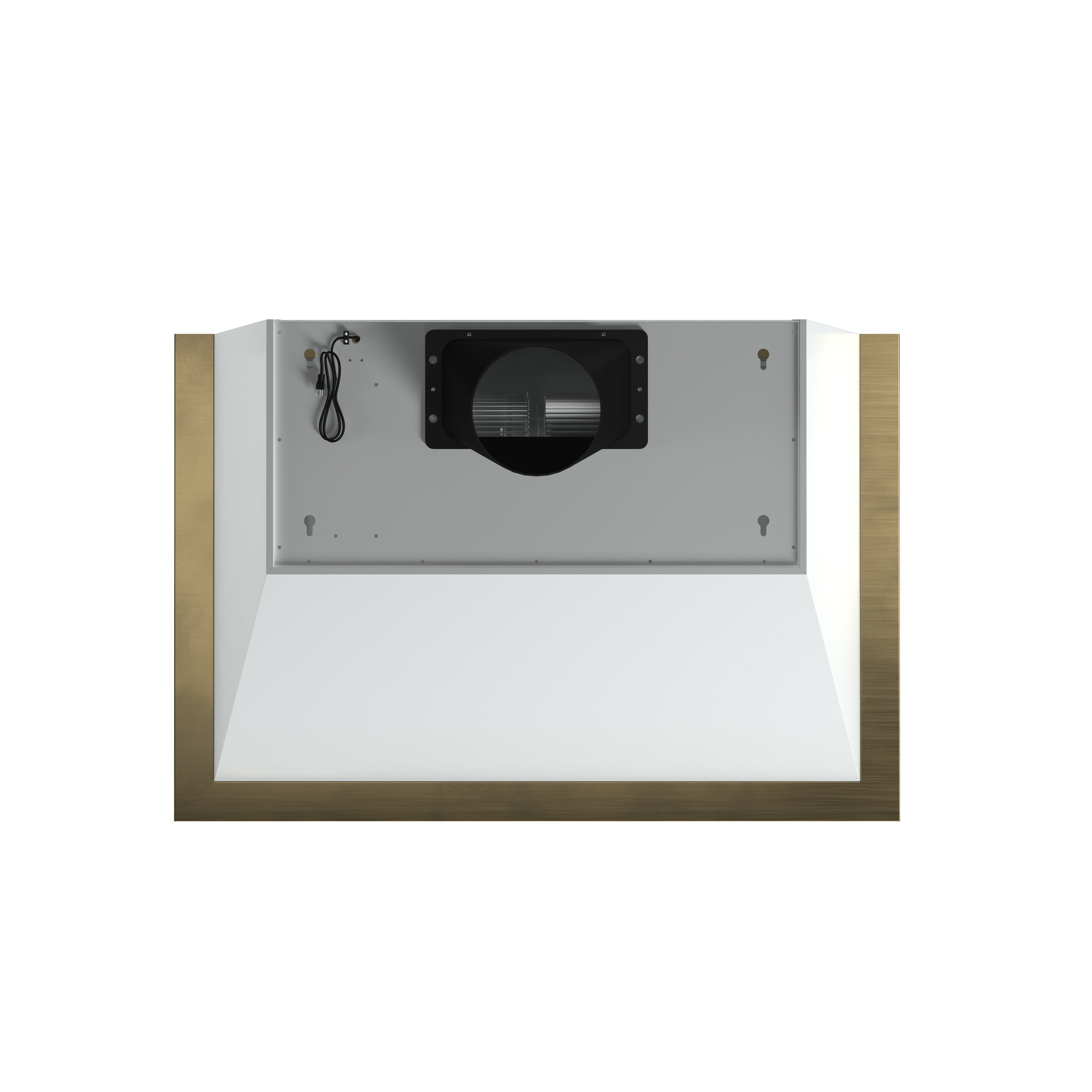 Forno Vittorio 36-Inch Wall Mount Range Hood, White with Antique Brass Trim, 600 CFM Airflow, Dishwasher-Safe Baffle Filters, Remote Control, 3-Speed Fan, Bright LED Lighting.