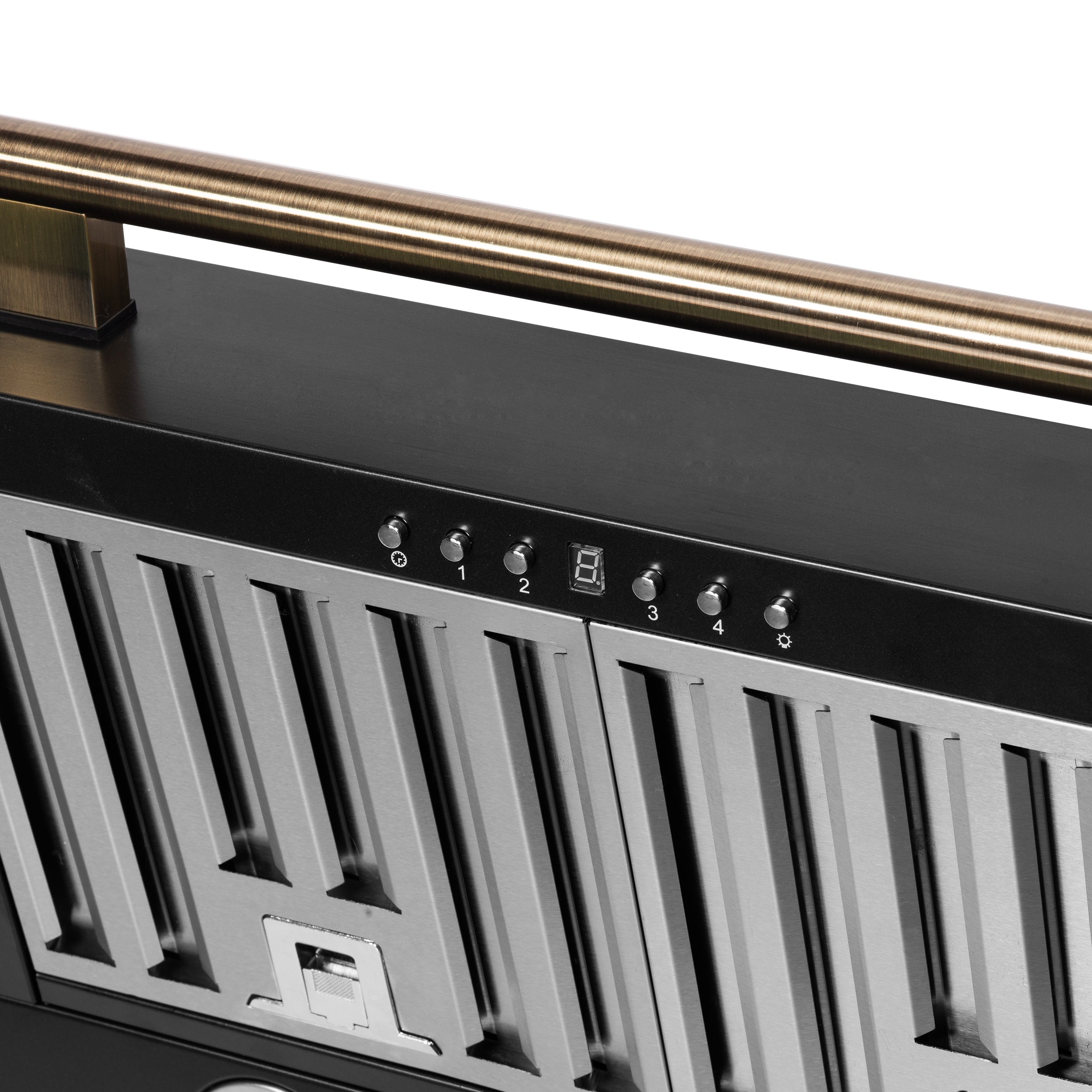 Forno Aria 30 in. 600 CFM Black Convertible Wall Mount Range Hood with Antique Brass Accents | FRHWM5095-30BLK