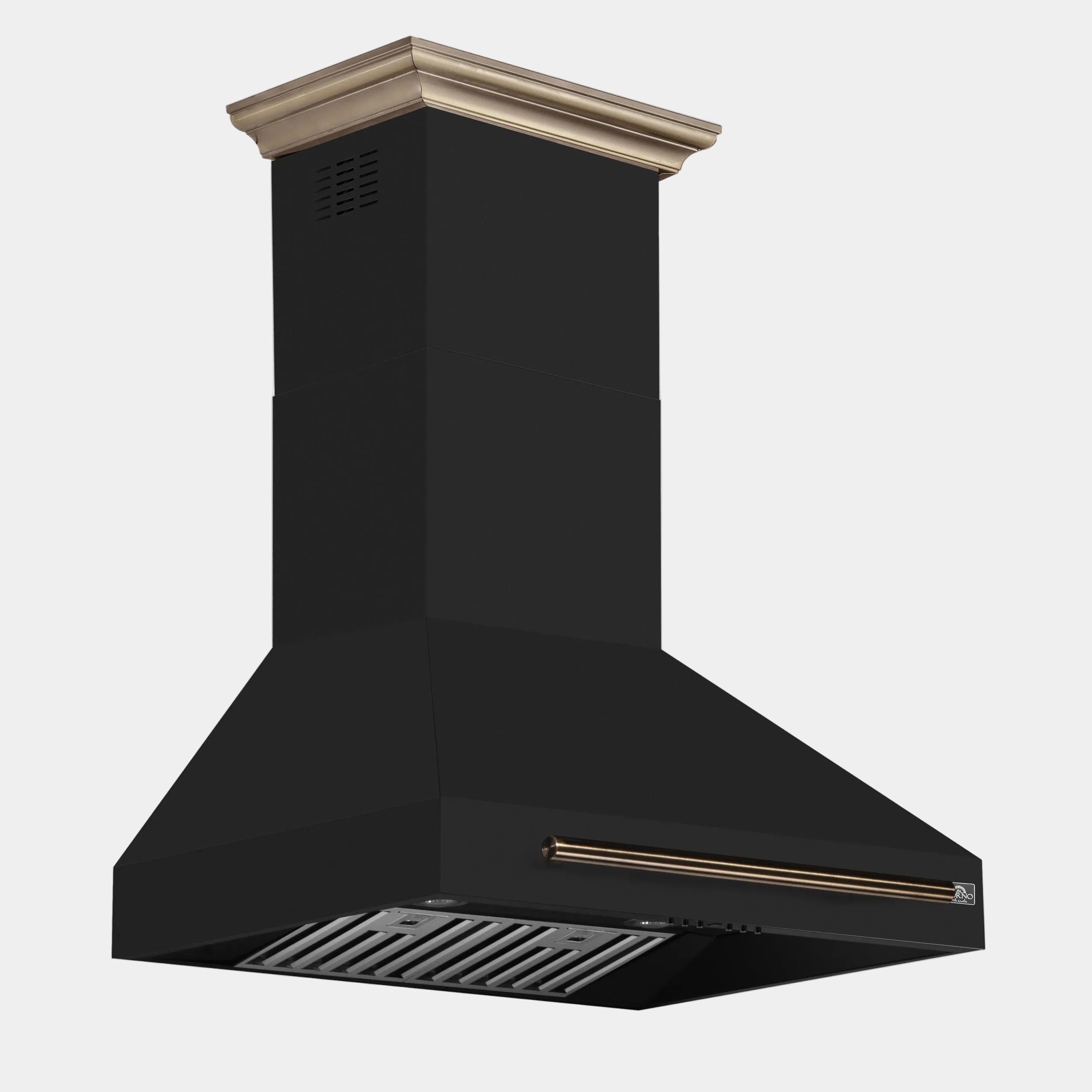 Forno Aria 30 in. 600 CFM Black Convertible Wall Mount Range Hood with Antique Brass Accents | FRHWM5095-30BLK