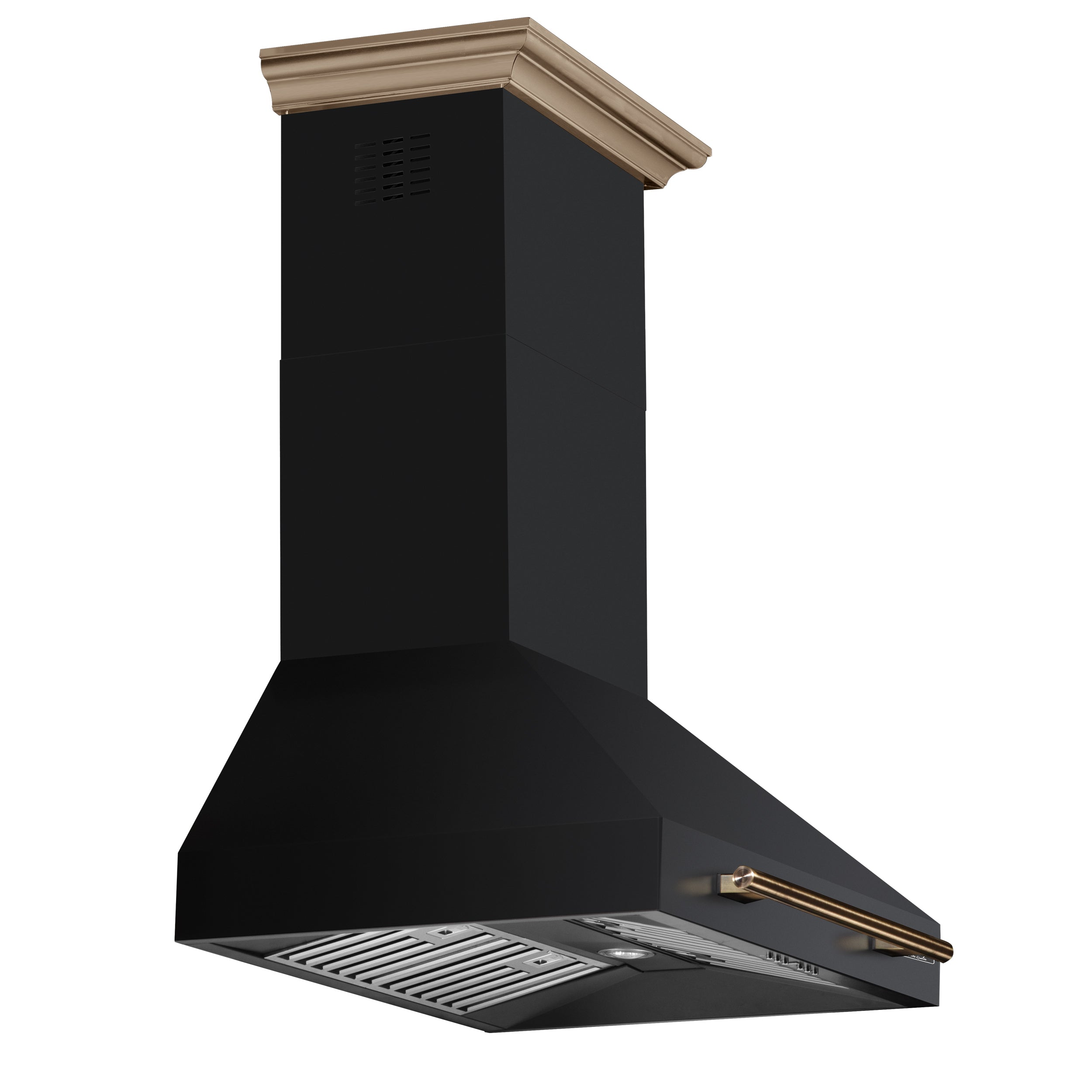 Forno Aria 30 in. 600 CFM Black Convertible Wall Mount Range Hood with Antique Brass Accents | FRHWM5095-30BLK