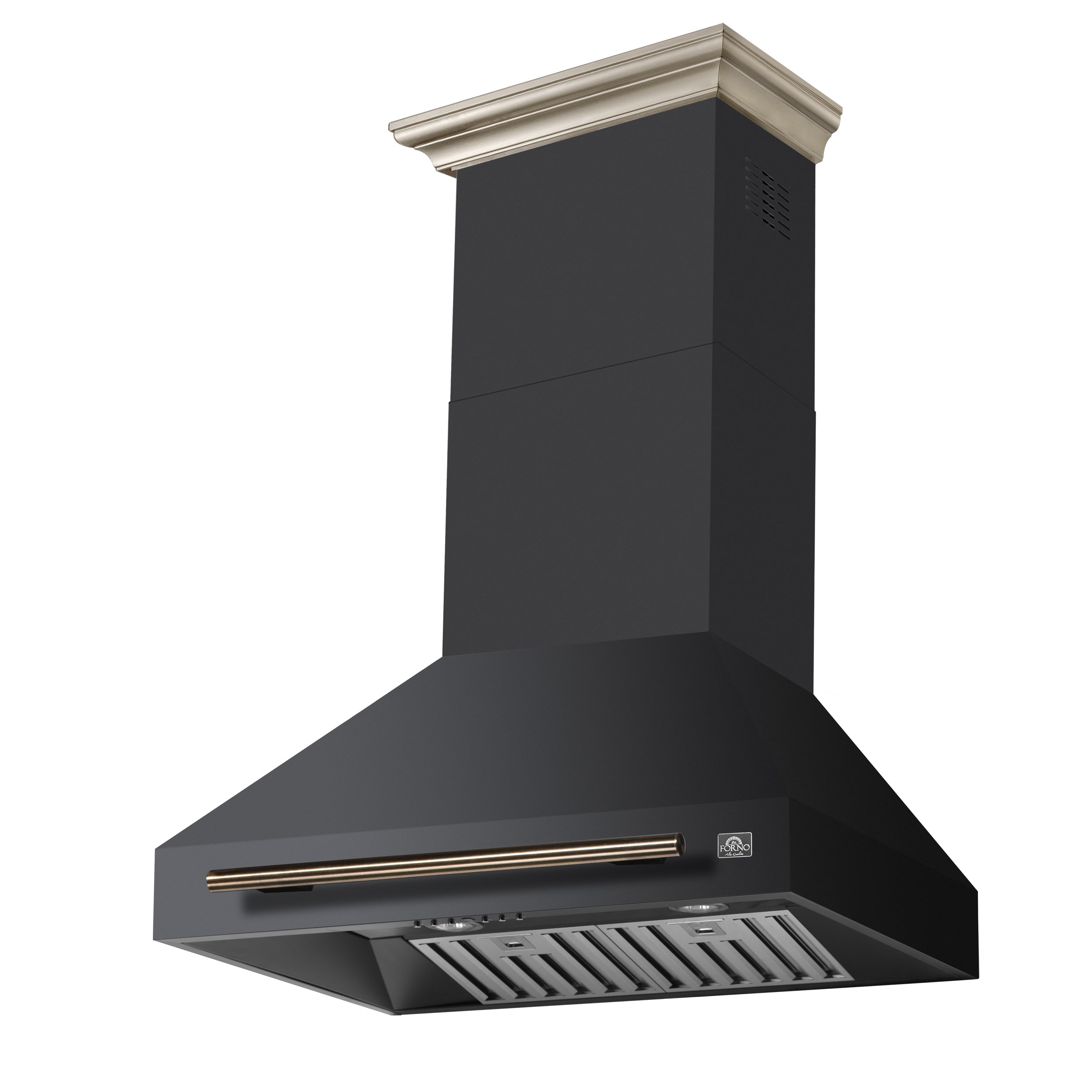 Forno Aria 30 in. 600 CFM Black Convertible Wall Mount Range Hood with Antique Brass Accents | FRHWM5095-30BLK