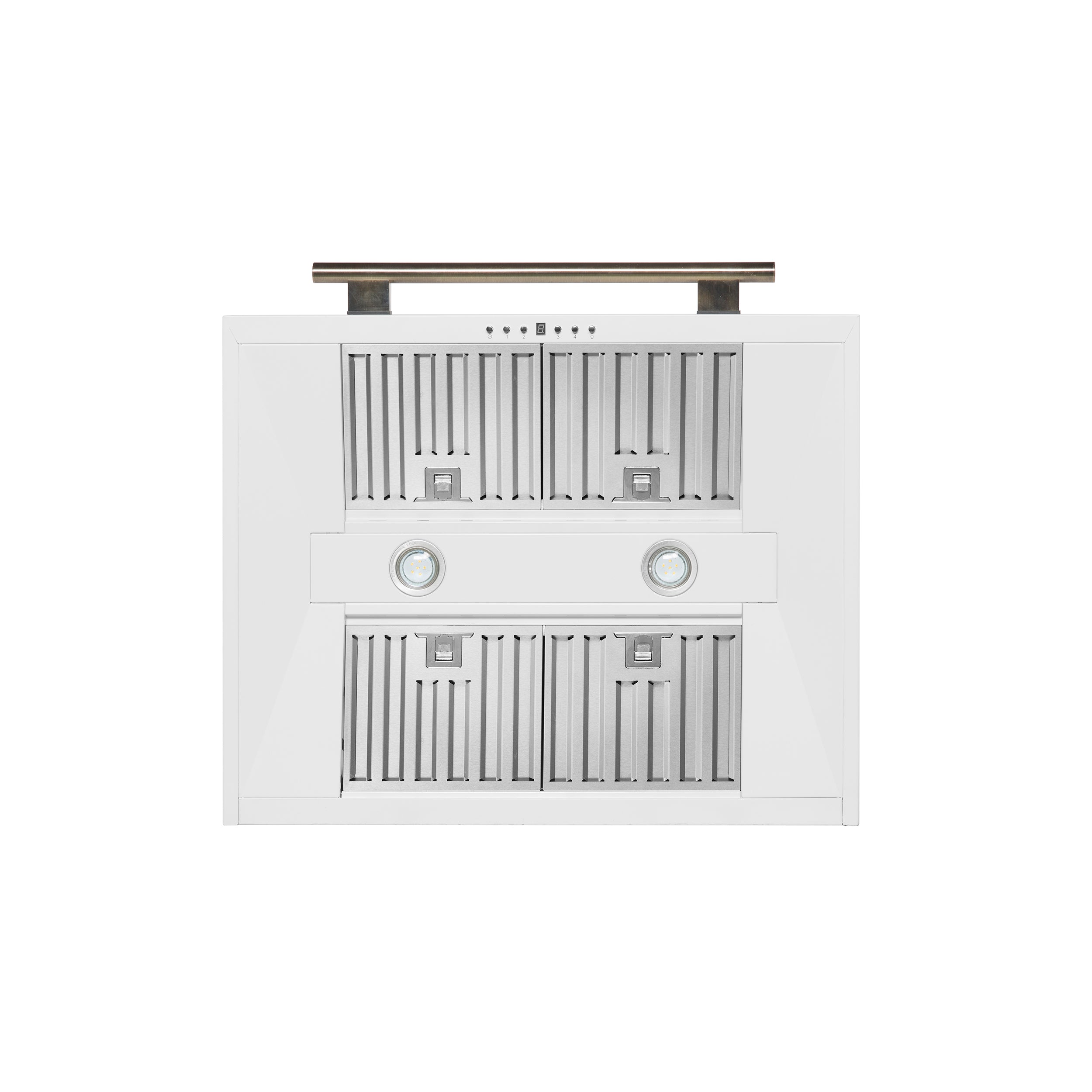 Forno Aria 30 in. 600 CFM White Convertible Wall Mount Range Hood with Antique Brass Accents | FRHWM5095-30WHT