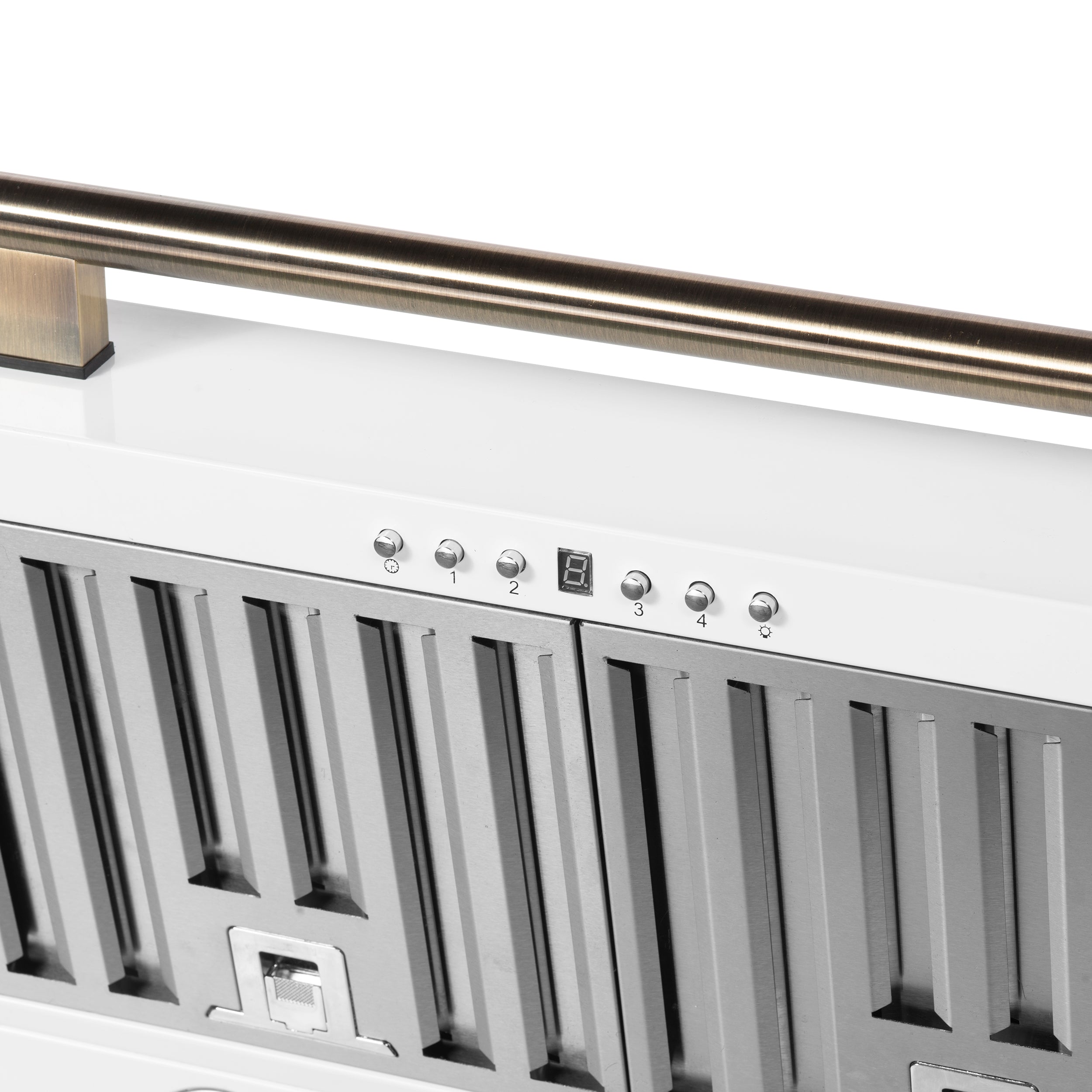 Forno Aria 30 in. 600 CFM White Convertible Wall Mount Range Hood with Antique Brass Accents | FRHWM5095-30WHT