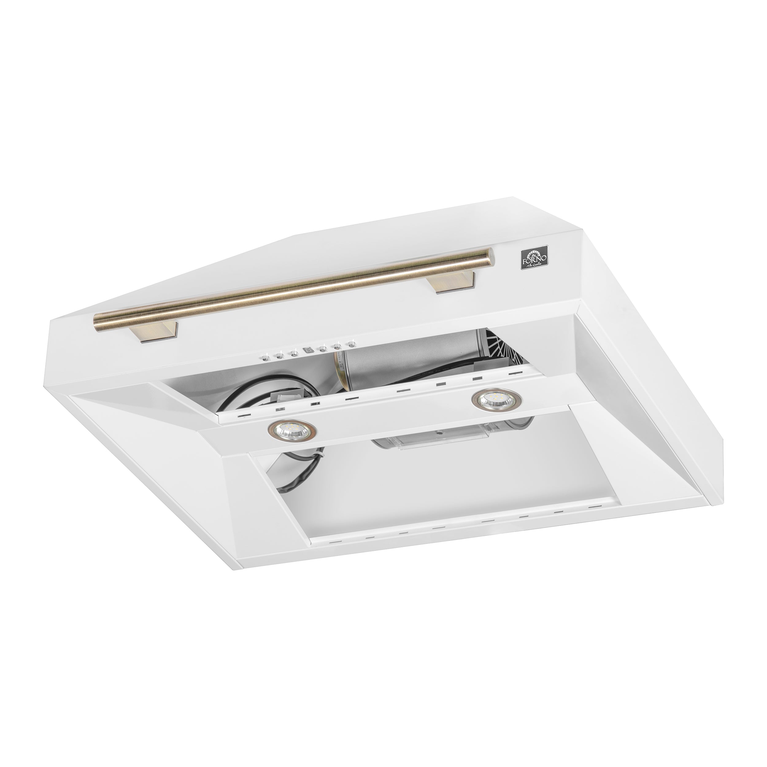 Forno Aria 30 in. 600 CFM White Convertible Wall Mount Range Hood with Antique Brass Accents | FRHWM5095-30WHT