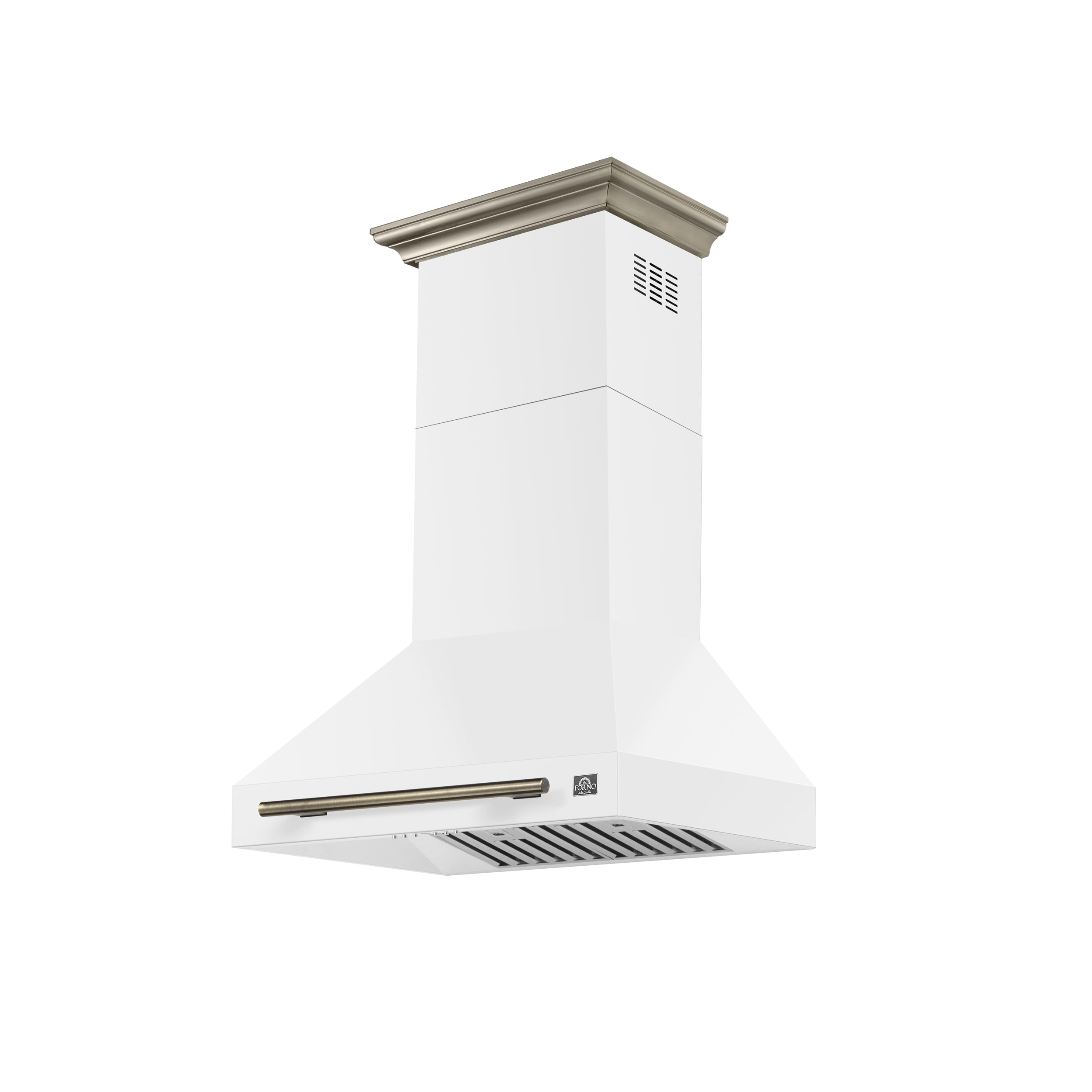 Forno Aria 30 in. 600 CFM White Convertible Wall Mount Range Hood with Antique Brass Accents | FRHWM5095-30WHT