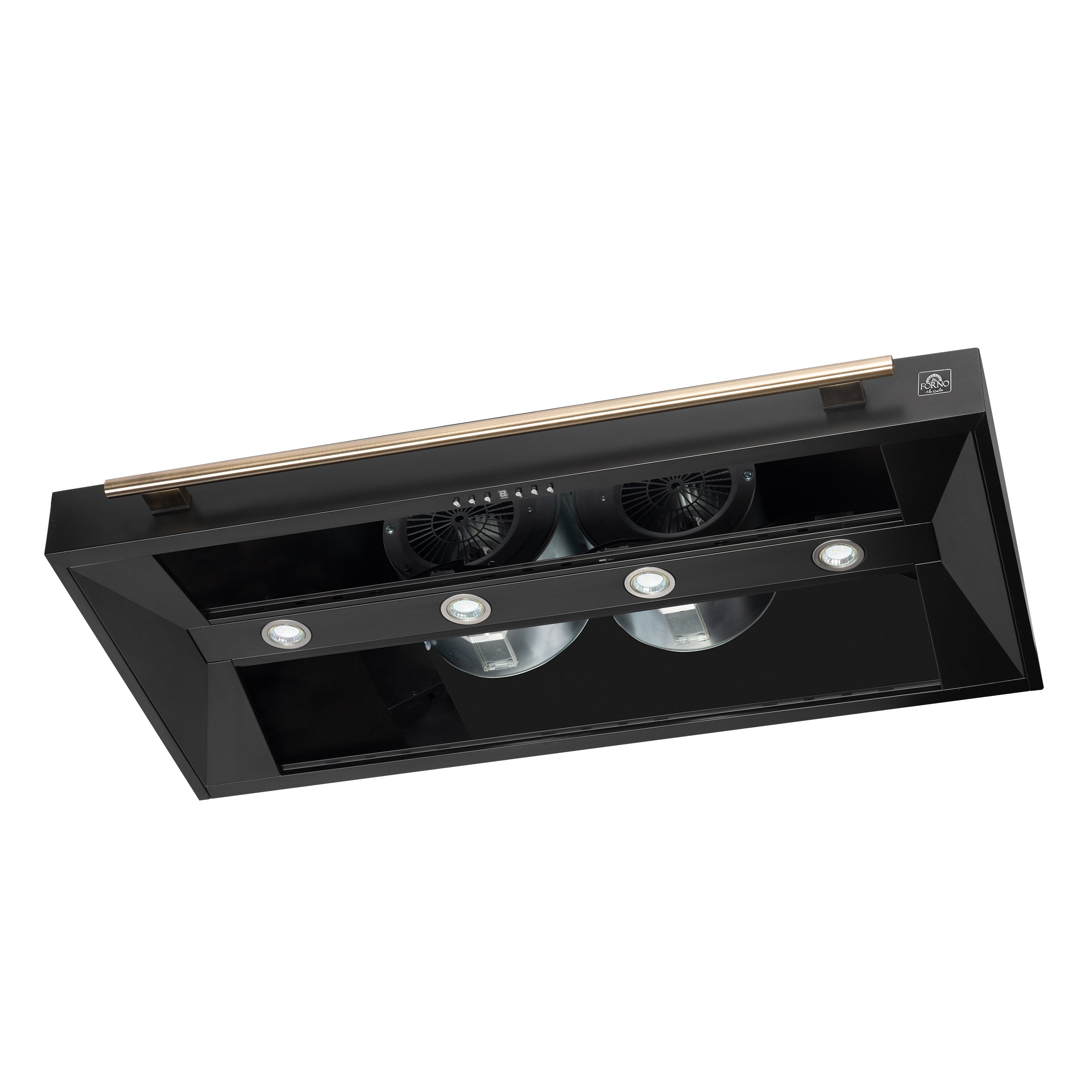 Forno Aria 48 in. 1200 CFM Black Wall Mount Range Hood with Antique Brass Accents | FRHWM5095-48BLK