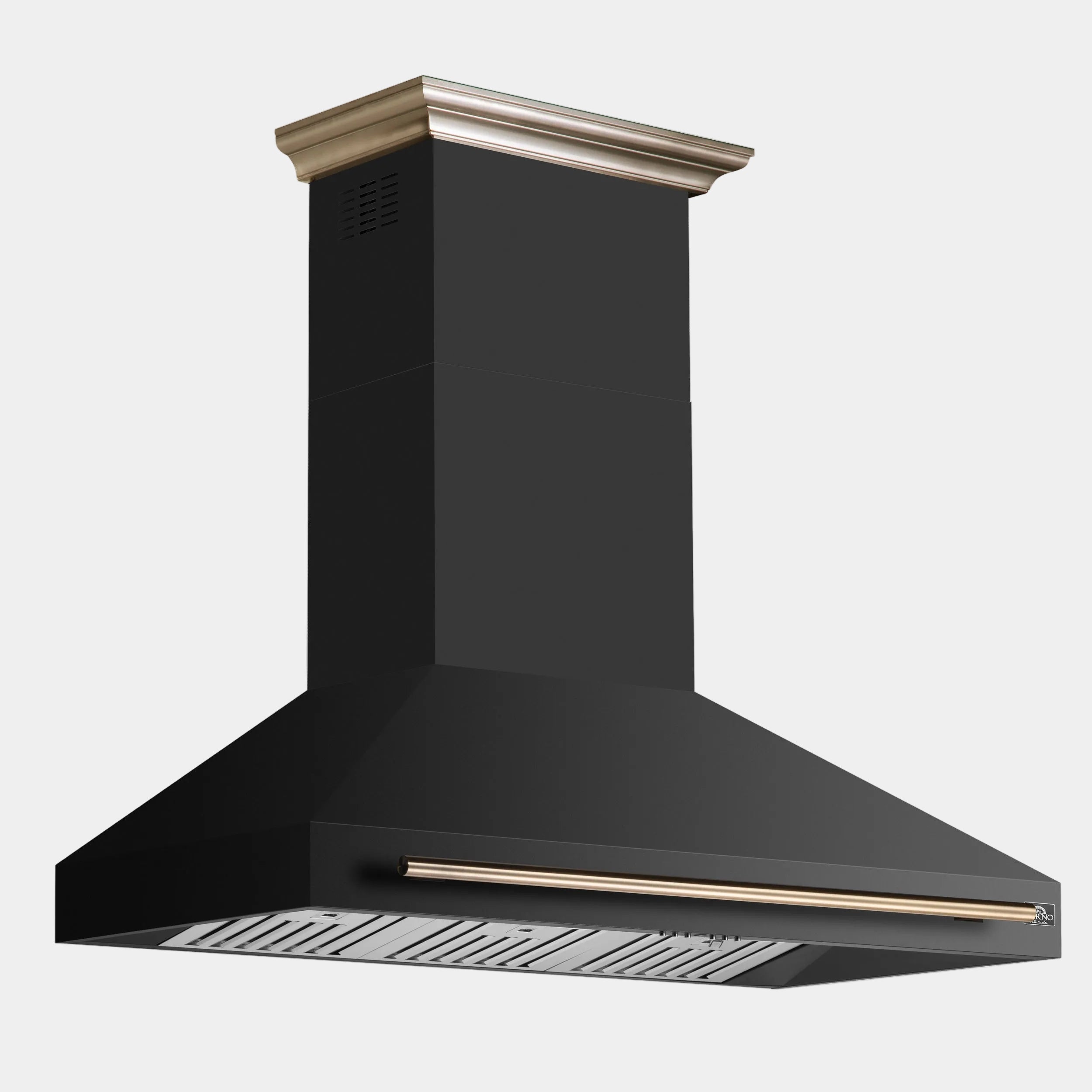 Forno Aria 48 in. 1200 CFM Black Wall Mount Range Hood with Antique Brass Accents | FRHWM5095-48BLK